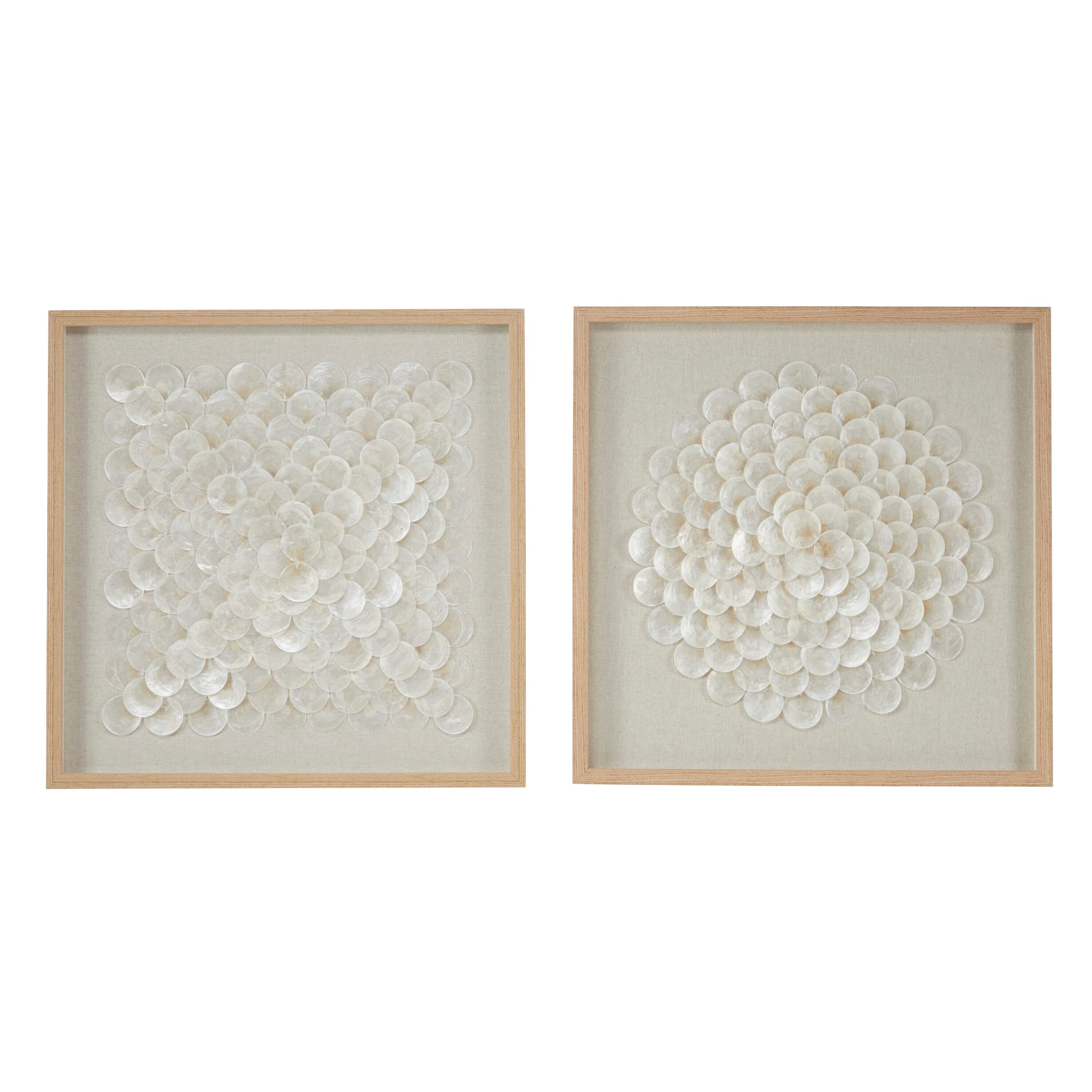 Cream Geometric Handmade Shell Shadow Box Wall Art Set