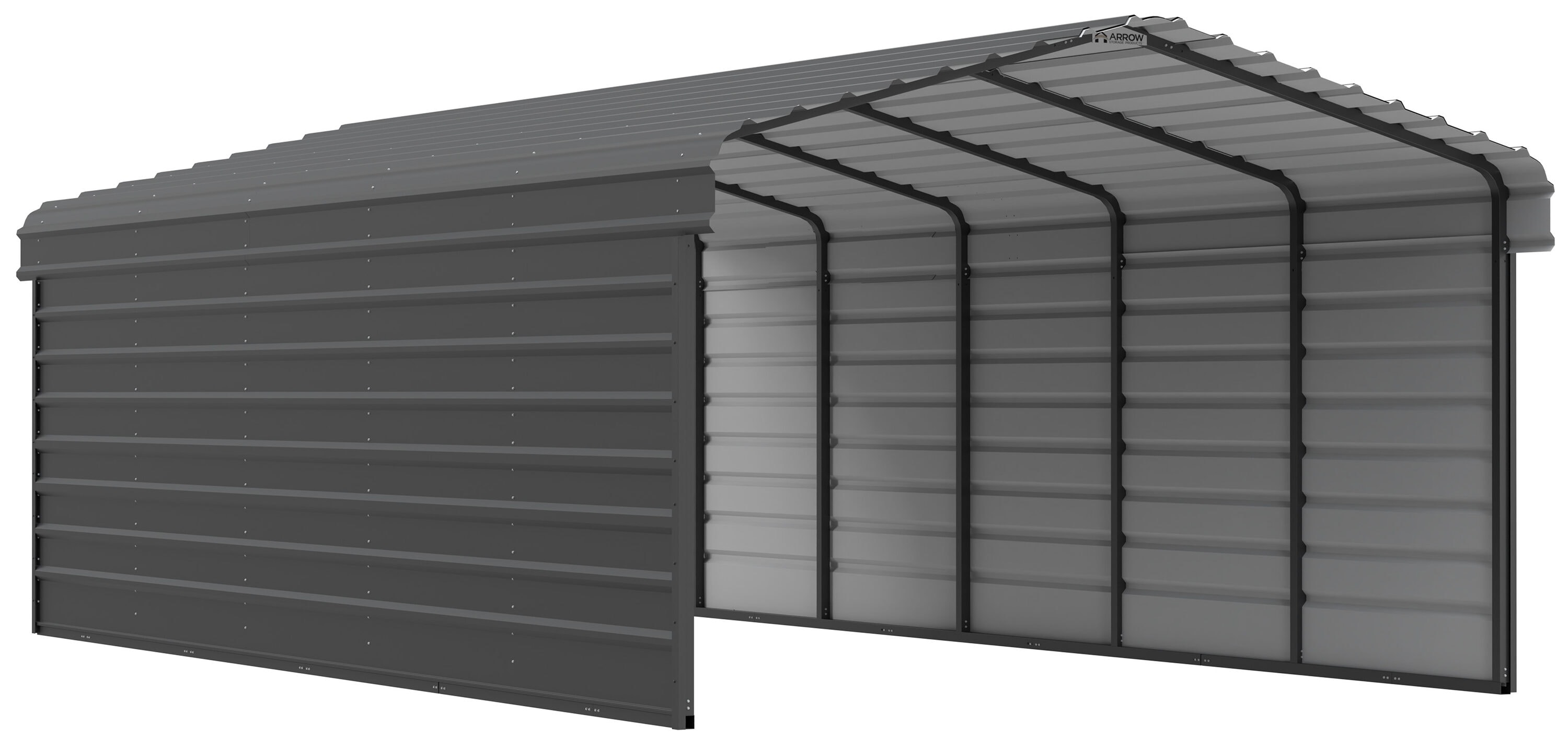 Arrow CPHC122407ECL2 12-ft W x 24-ft L x 7-ft H Charcoal with 2 Side Wall Kits Metal Carport with Metal Roof