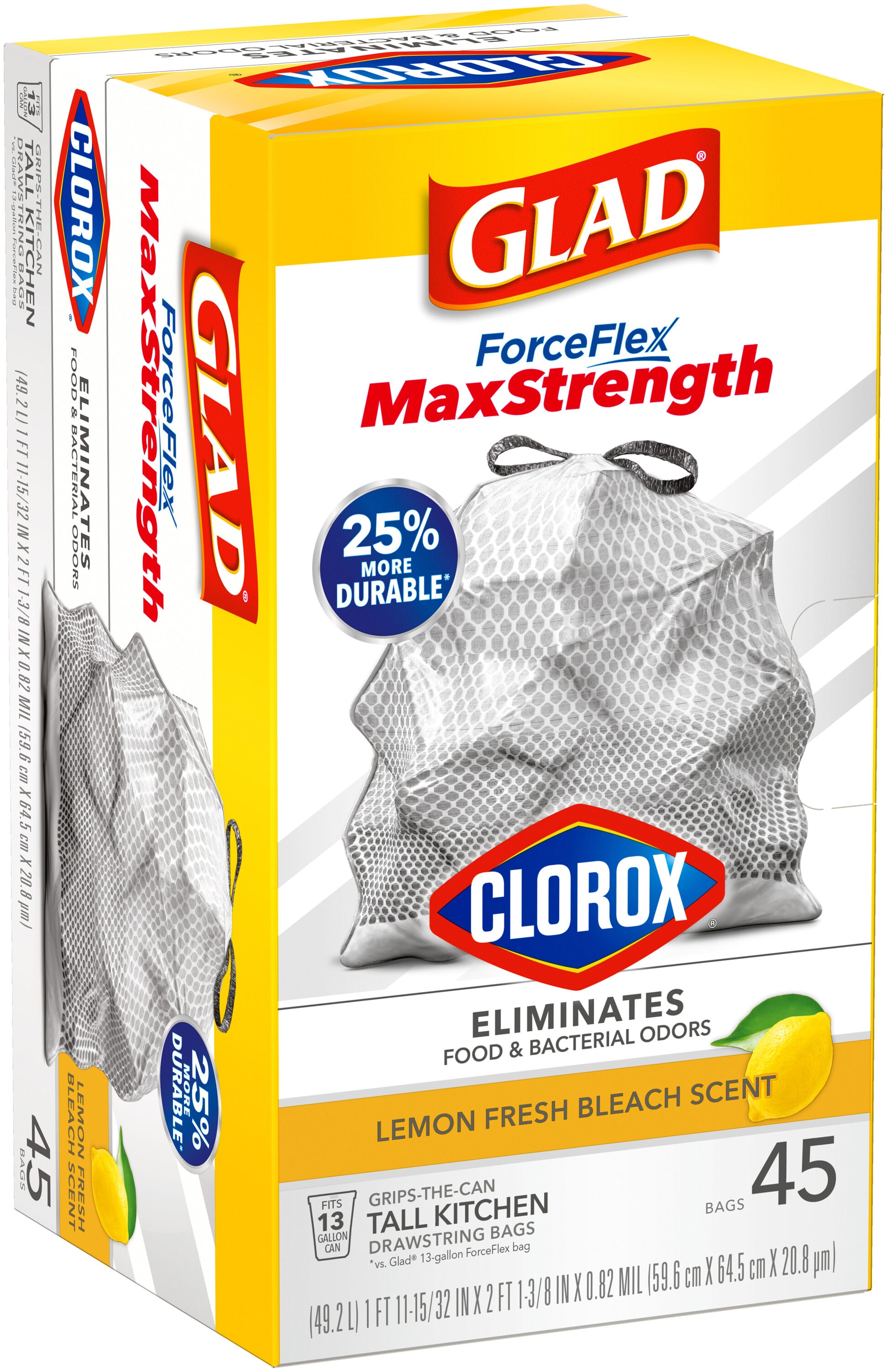 Glad ForceFlex MaxStrength 13 Gal. Mountain Air White Trash Bags Clorox  Antimicrobial Tall Kitchen Drawstring (34-Count) 1258779298 - The Home Depot