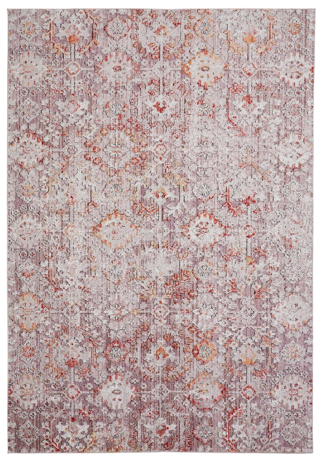 Ivory and Pink Floral Synthetic Rectangular Area Rug