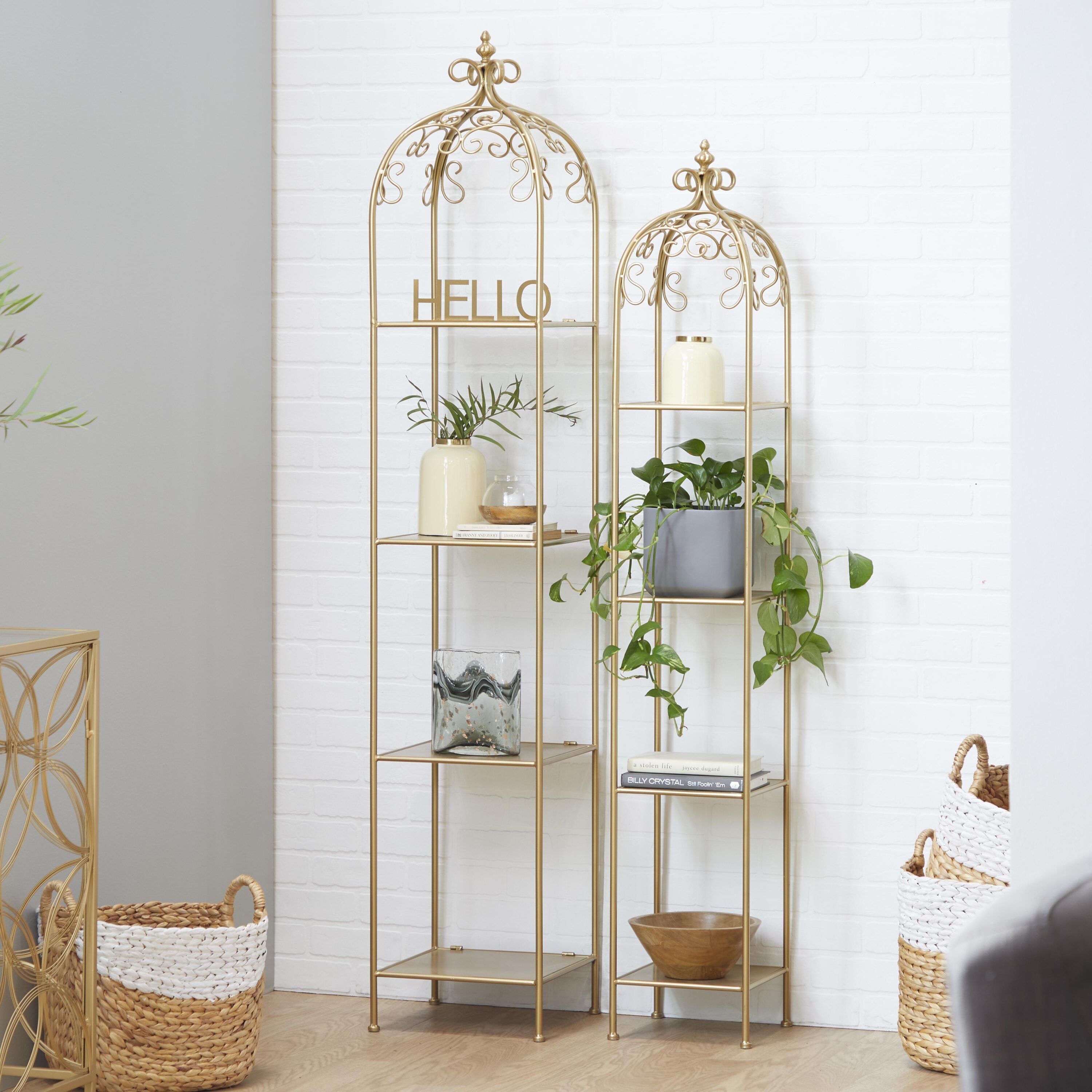 Grayson Lane 46038 4 -Tier Gold Metal Decorative shelving unit ( 13.3 W x 13.3 D x 74 H ) 2 -Pack