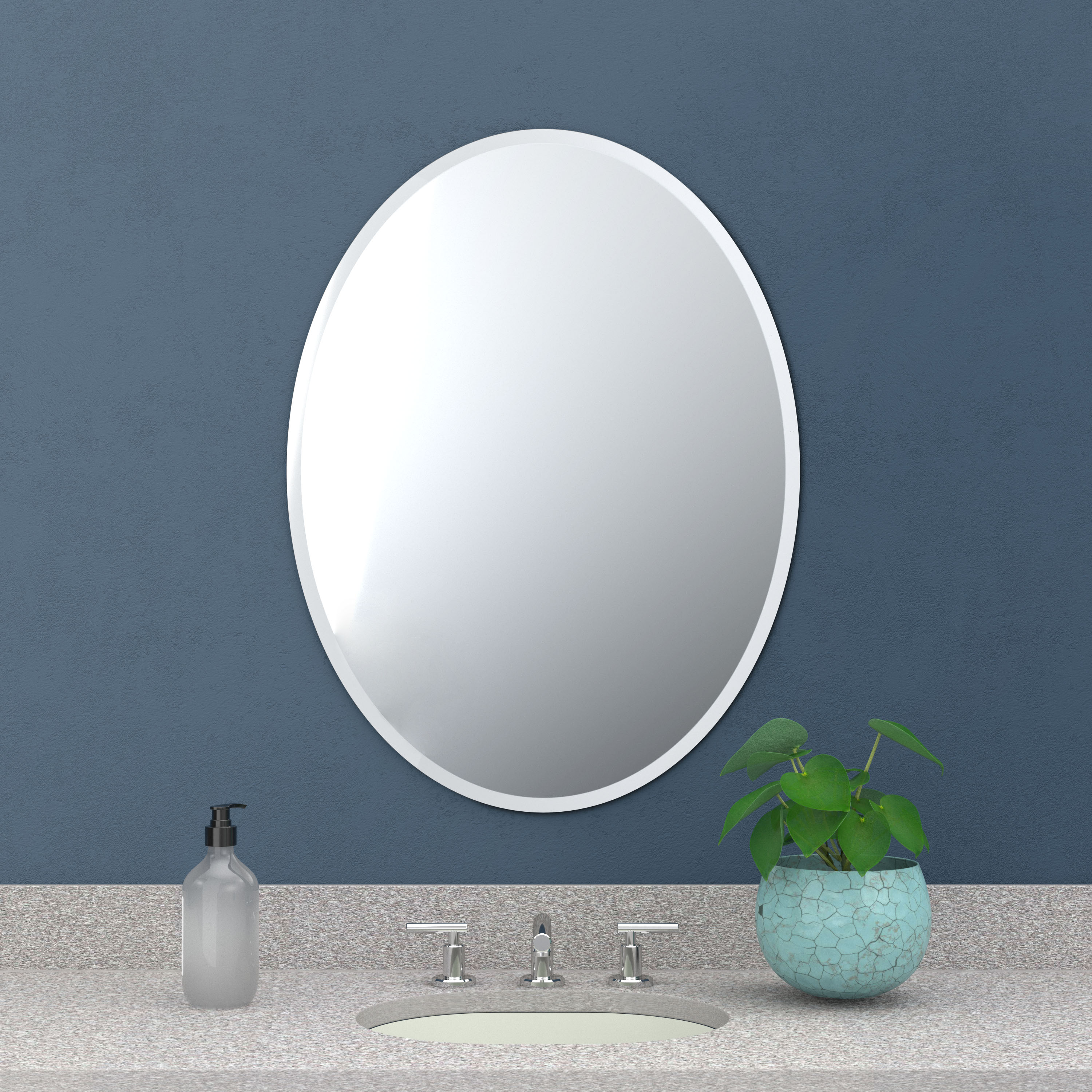 Flush Mount Frameless Beveled Oval Bathroom Vanity Mirror