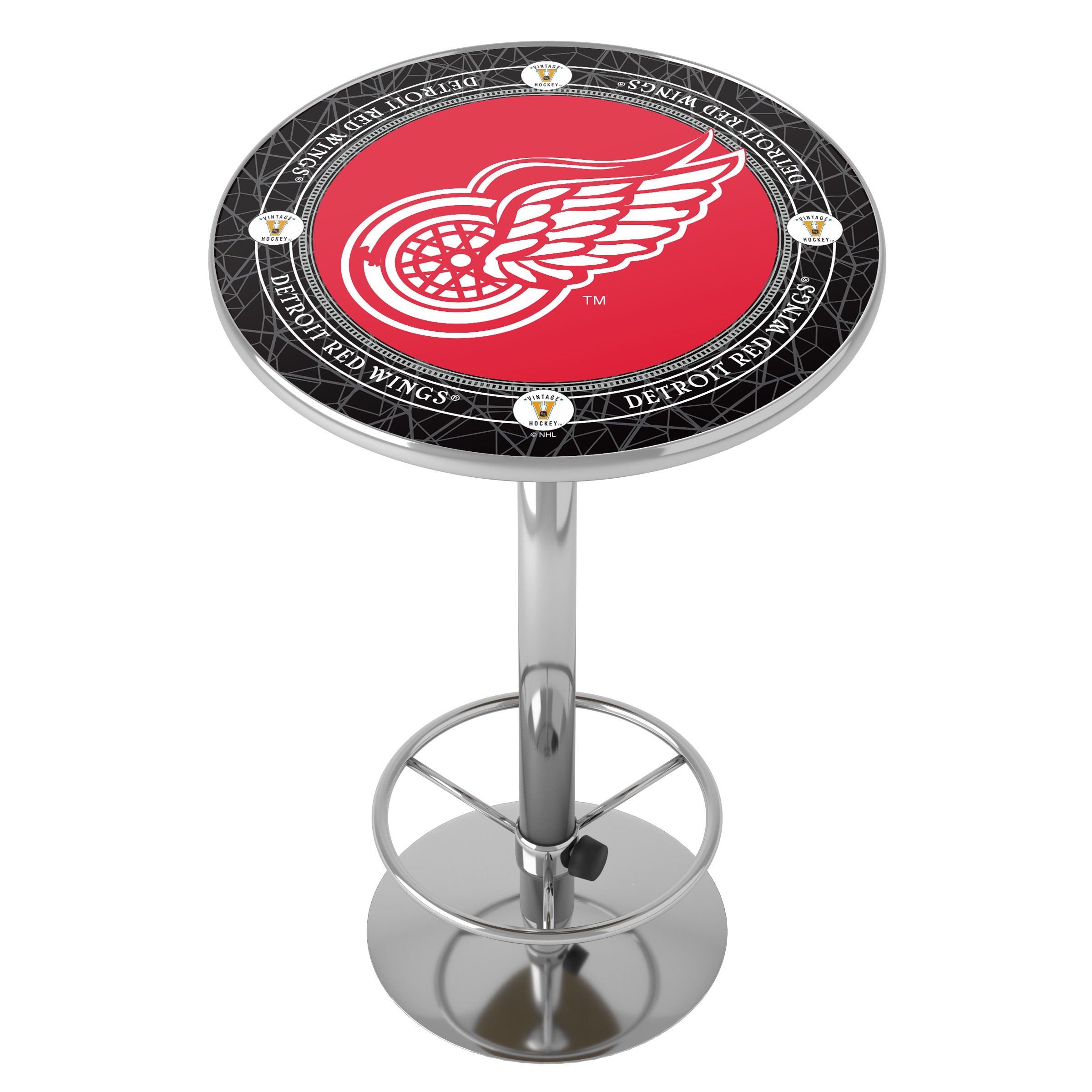 Trademark Gameroom NHL2000-DRV Detroit Red Wings Pub Tables Red Round Traditional Bar Table, Composite with Metal Metal Pedestal Base 27.375-in L x 42-in H