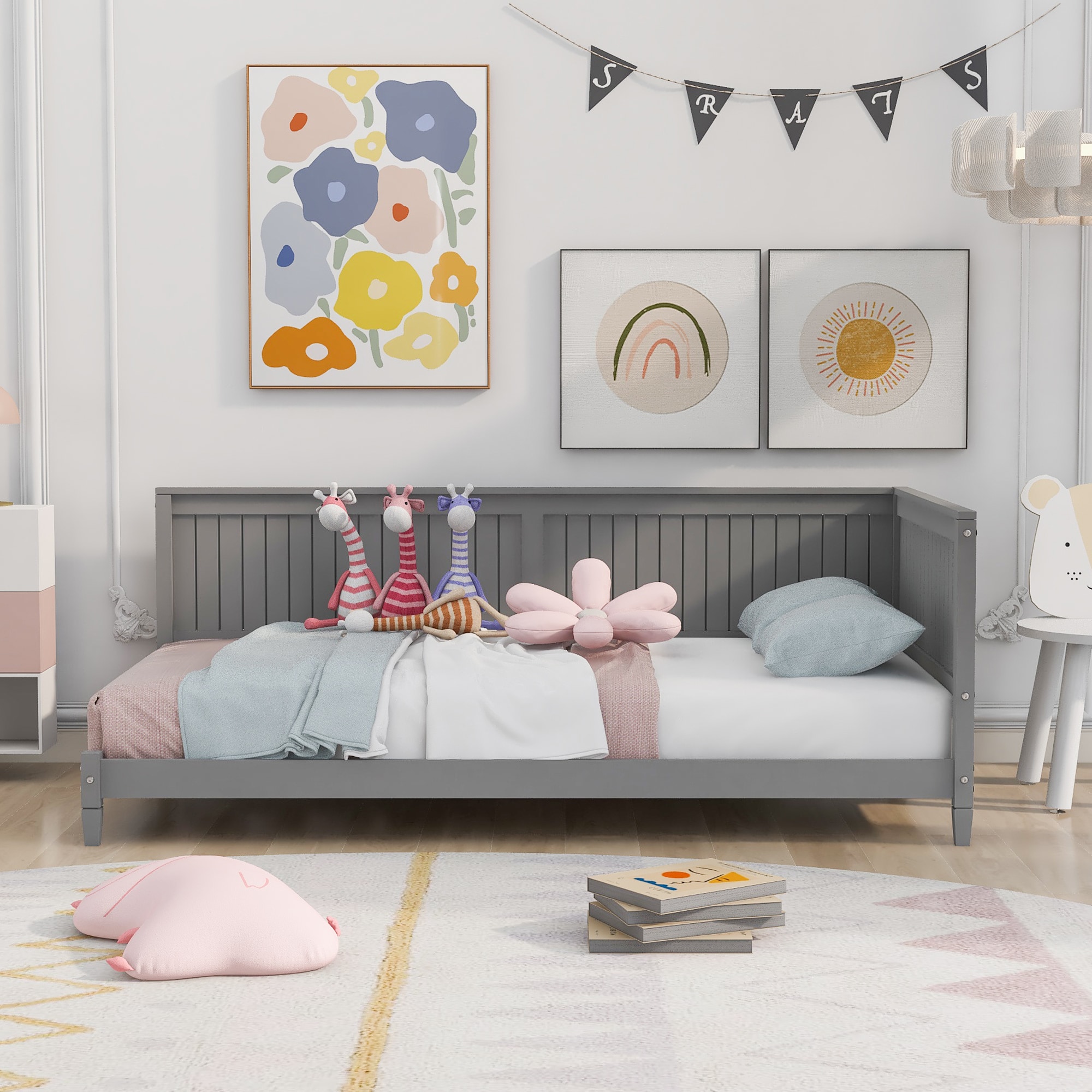 JIMSMAISON JMLFFB35GR Gray Twin Composite Platform Bed