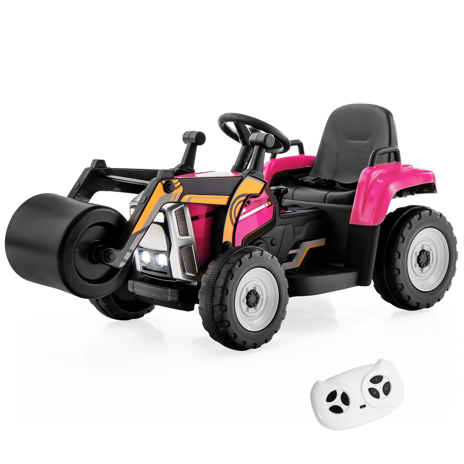 Slickblue D-CO-HM-SU40101QT Kids 12V Electric Ride-On Road Roller with Remote LED Lights Pink – Outdoor Use