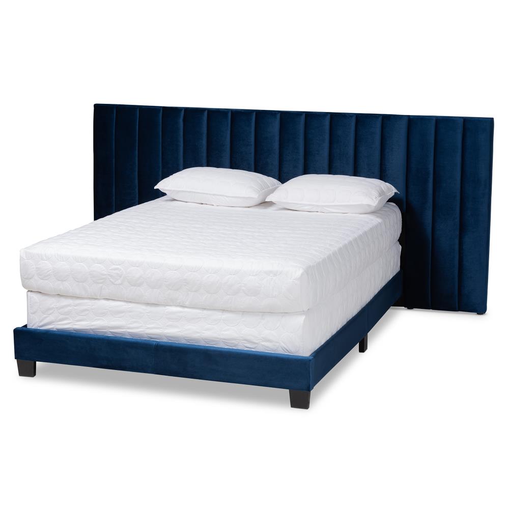 Baxton Studio Fiorenza Navy Blue Black King Upholstered Panel Bed