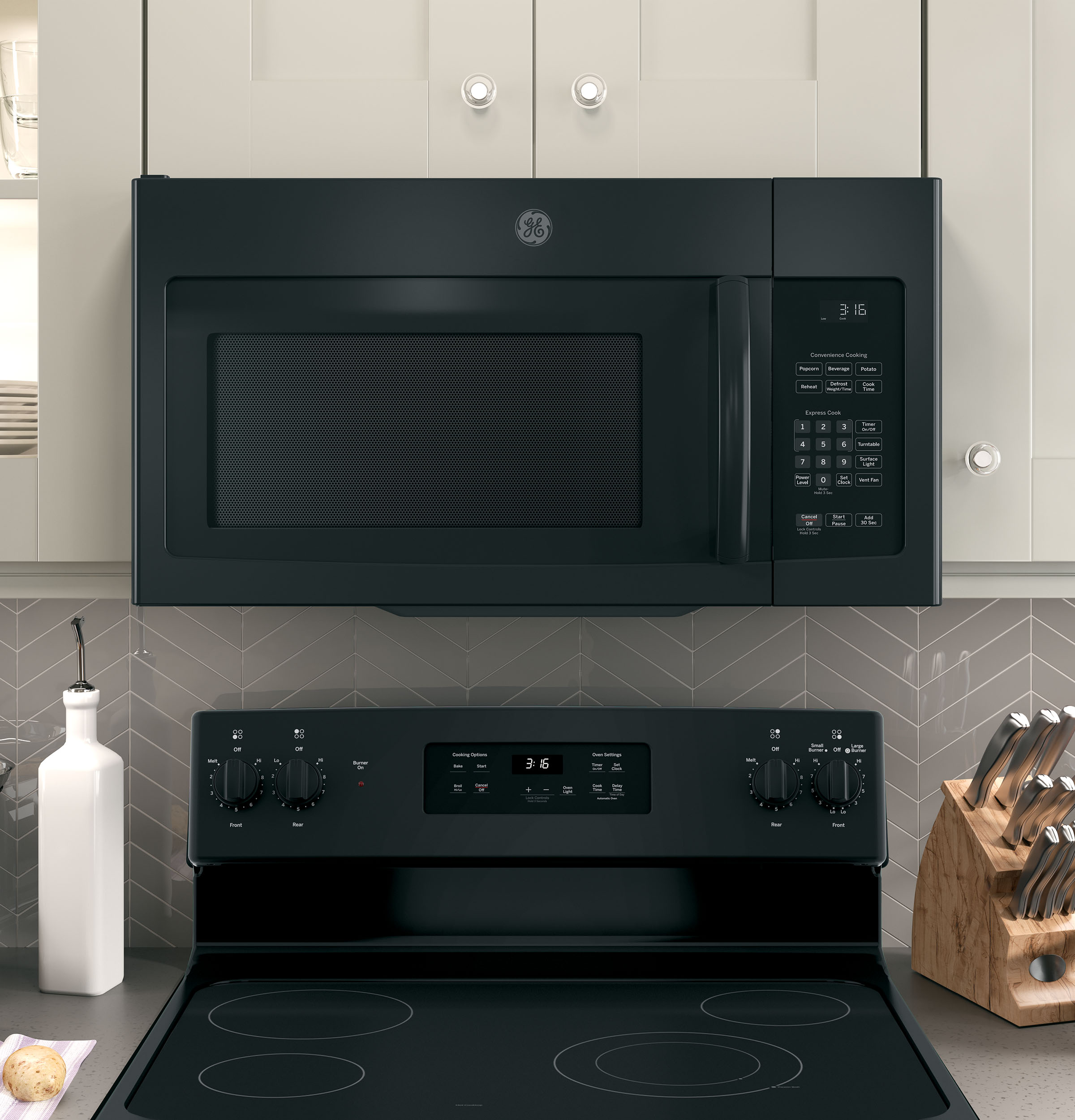 above stove microwave black