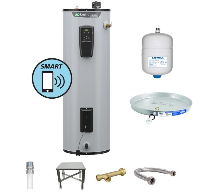 A.O. Smith Signature 500 50-Gallon Tall 5500-watt Double Element Grid Capable Smart Electric Water Heater Installation Bundle