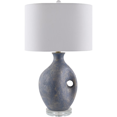 Livabliss Haria 26-in White/Blue 3-way Table Lamp with Linen Shade