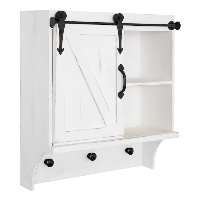 Kate And Laurel White 18 In L X 7 75 D Wood Wall Cabinet The Mounted Shelving Department At Com - Sliding Door Wall Cabinet Bathroom