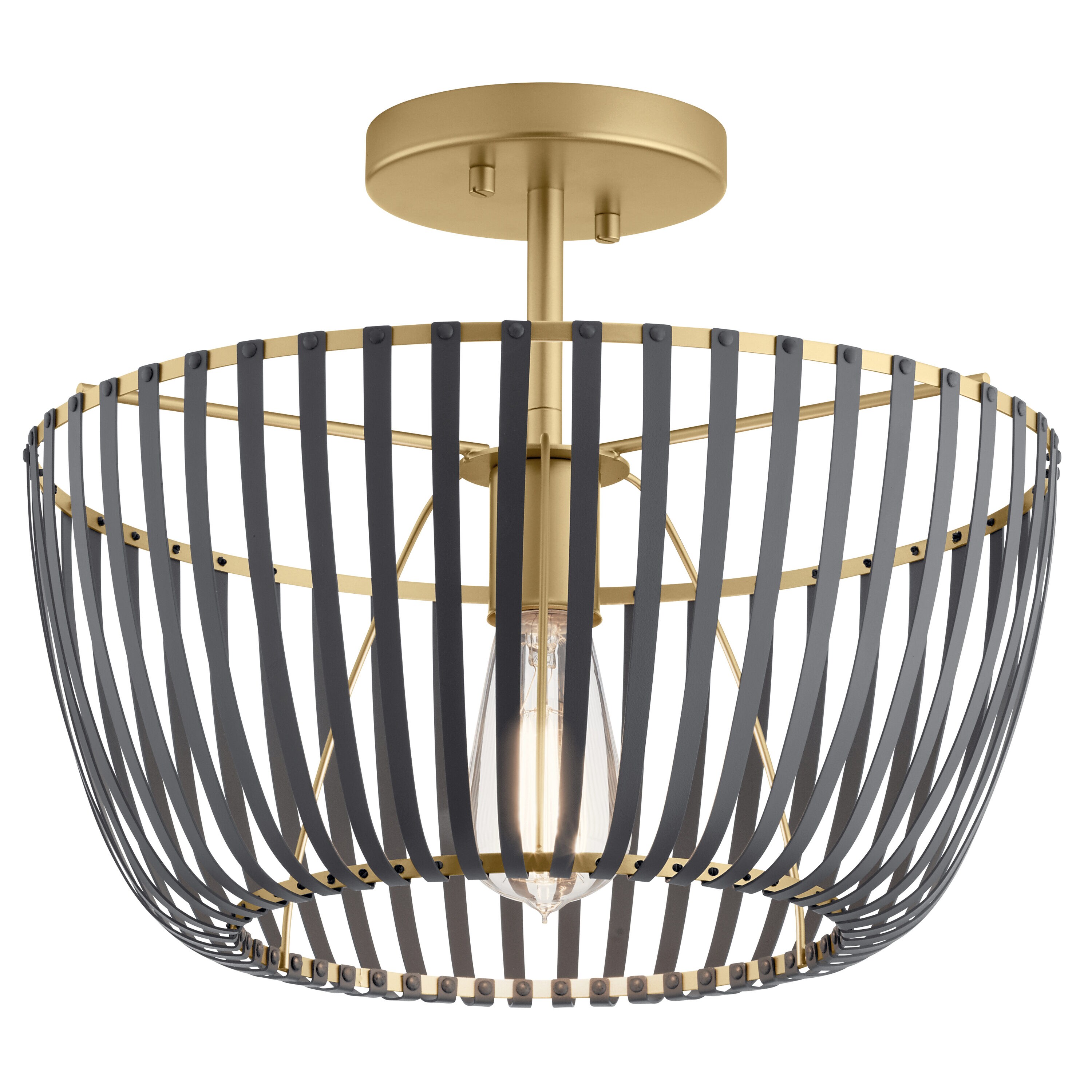 Kichler Ayn 1-Light 14.125-in Gold and Grey Incandescent Semi-Flush Mount 38253