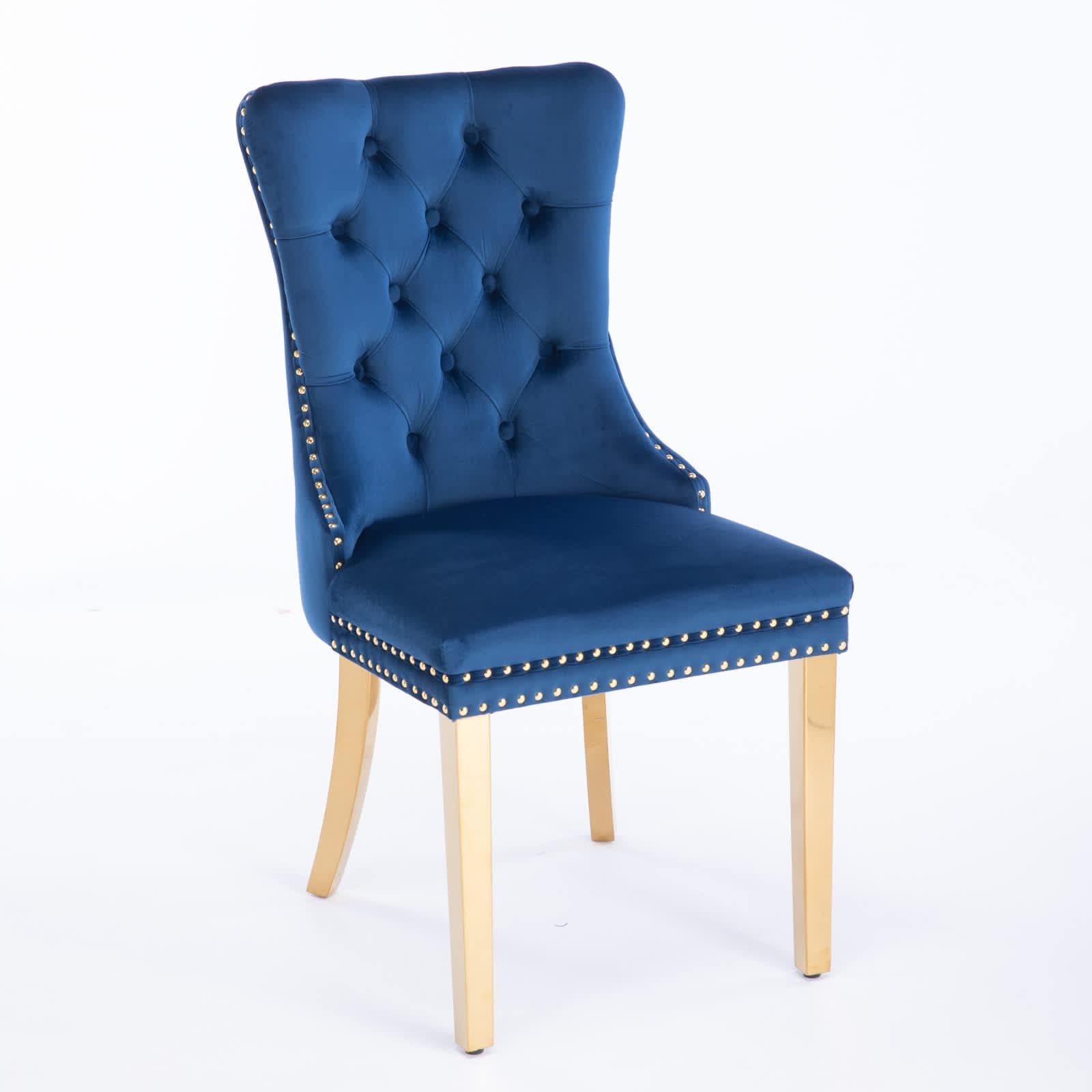 Vynxaria LEXY0106-DJCY-2BLU Blue Velvet Dining Chairs Set of 2 with Gold Legs