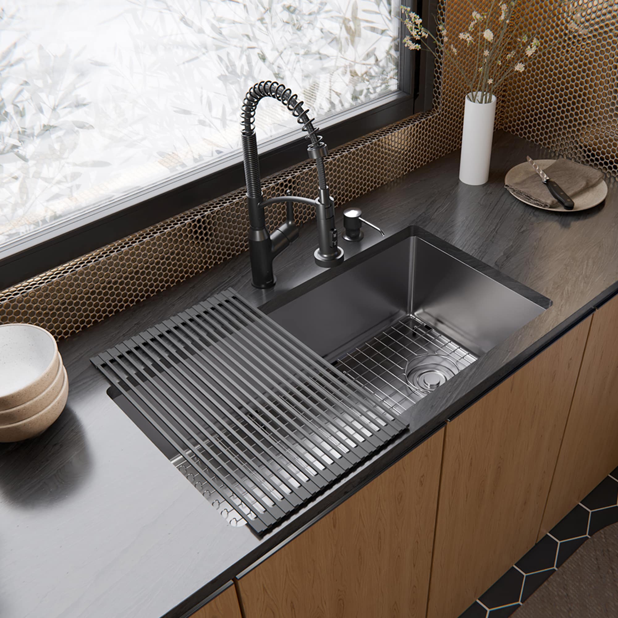 Karran Fusion Undermount 33-in x 18.25-in Stainless steel Single bowl 16 -Gauge Kitchen Sink #UUMSB3331-PK1