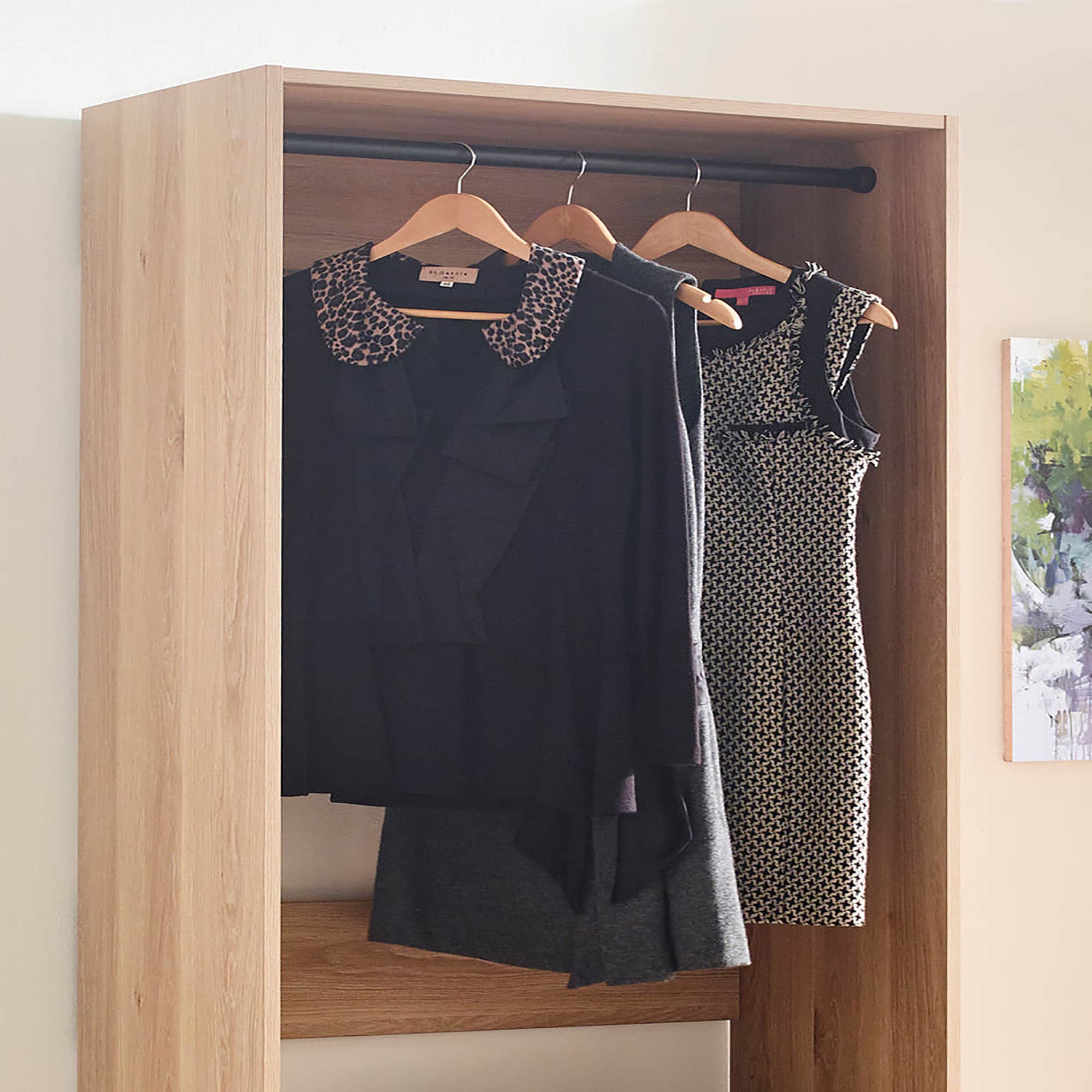 Klair Living Prosper 31.4-in to 31.4-in W Walk-in Portable closet Oak Solid Shelving Wood Closet System