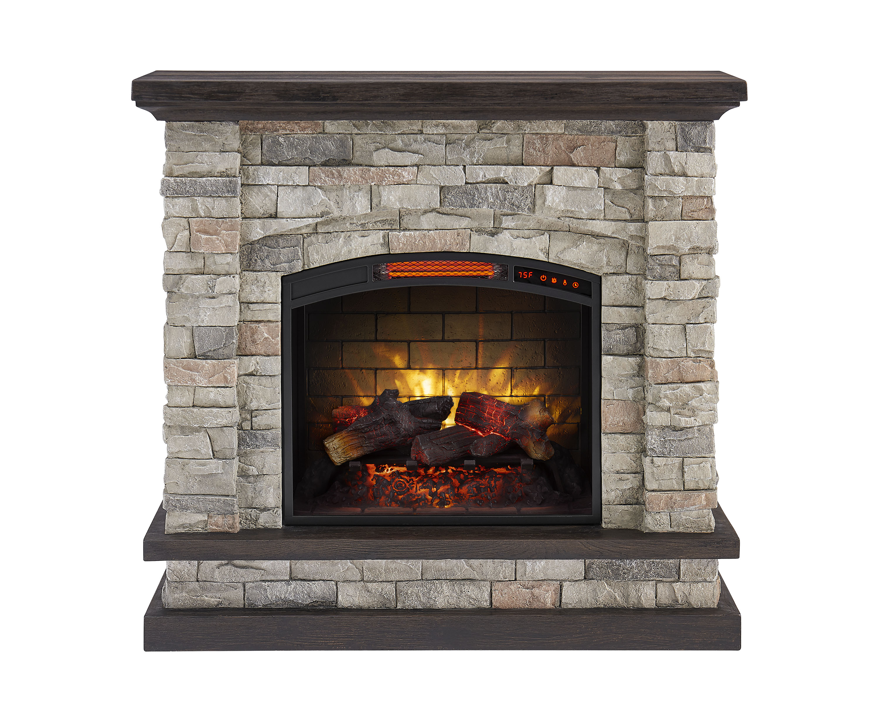 allen + roth 43.5-in W Faux Stone Infrared Quartz Electric Fireplace at