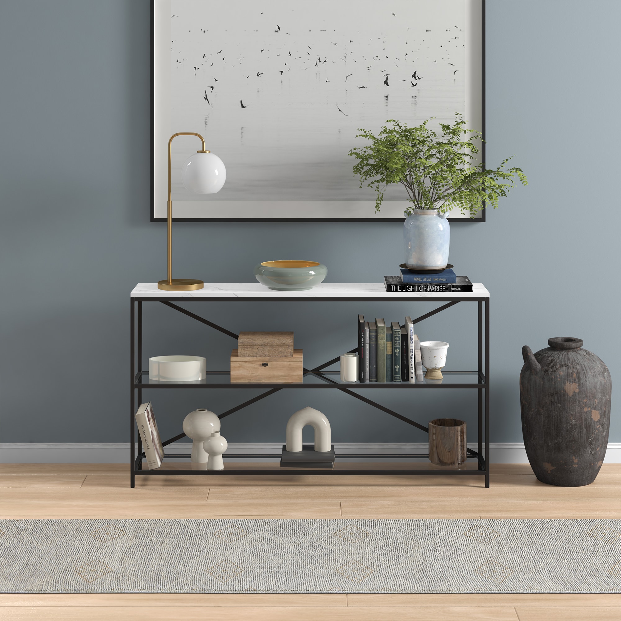 Fionn 55" Blackened Bronze Console Table with Faux Marble Top