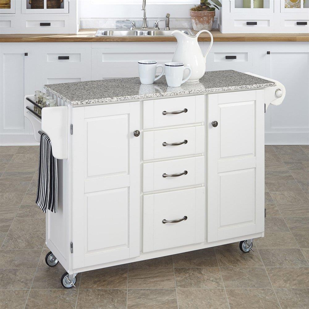 Homestyles Cuisine Kitchen Cart, Off White, Granite Top