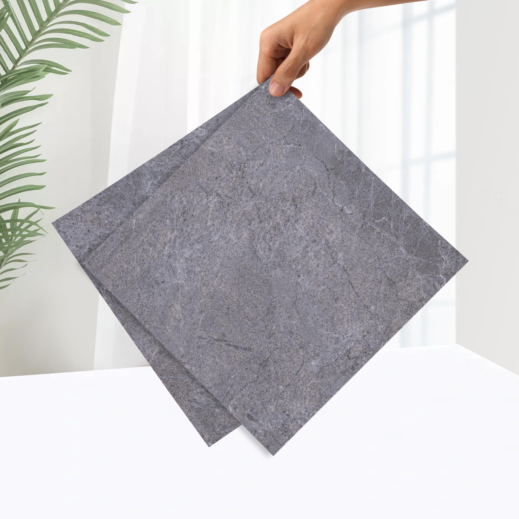 Phewnyzo  60 pcs vinyl flooring peel and stick floor tile self adhesive waterproof anti slip grey marble 12 x 12 inch easy to install durable for
