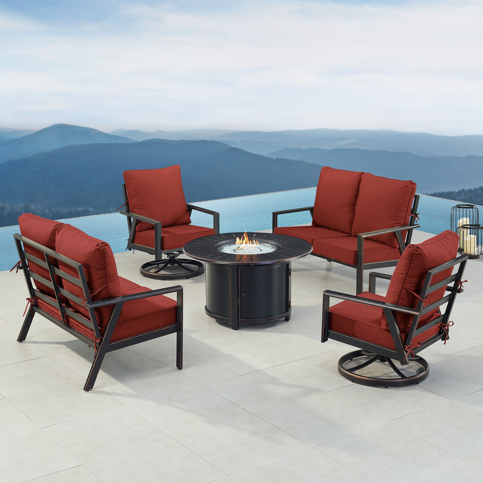 Oakland Living LUX2LS2CHNOBURDCUIBA 19-Piece Patio Conversation Set with Red Cushions