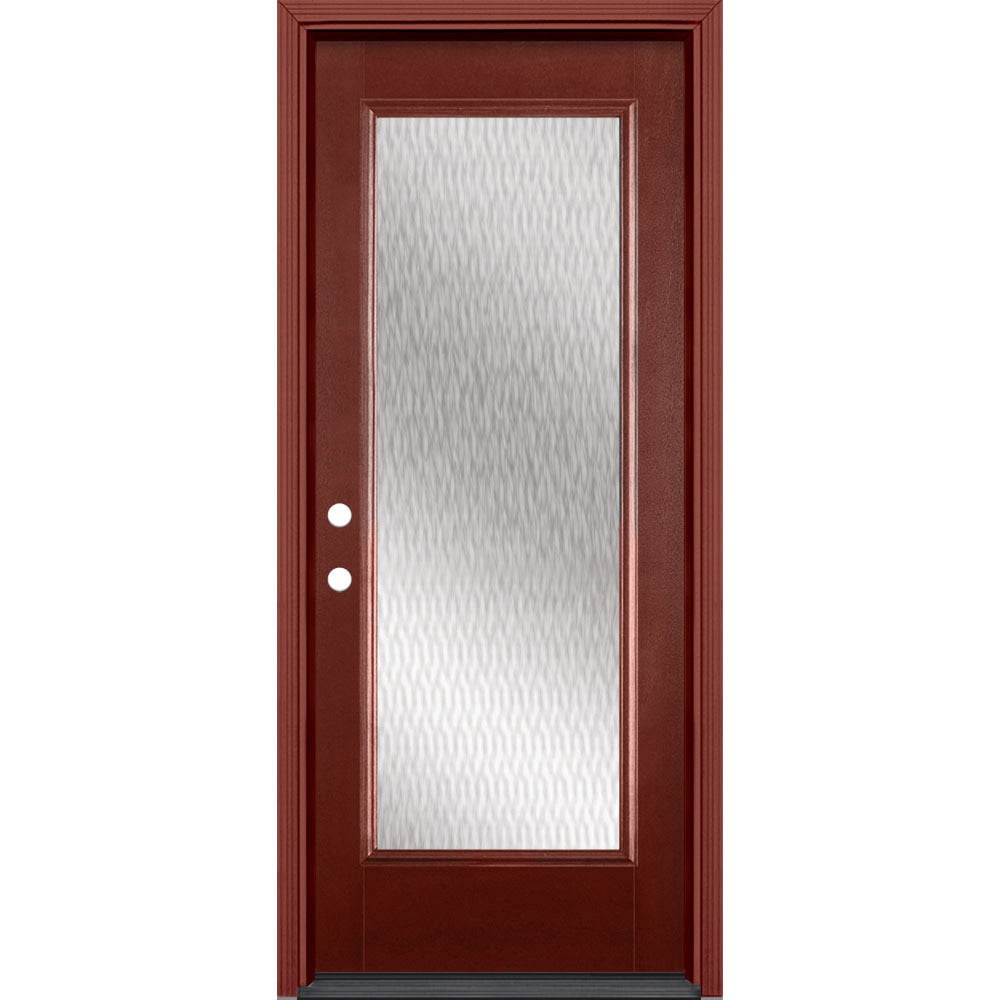 Masonite 32-in x 80-in x 4-9/16-in Fiberglass Full Lite Right-Hand Inswing Wineberry Stained Prehung Front Door with Brickmould Insulating Core -  627968