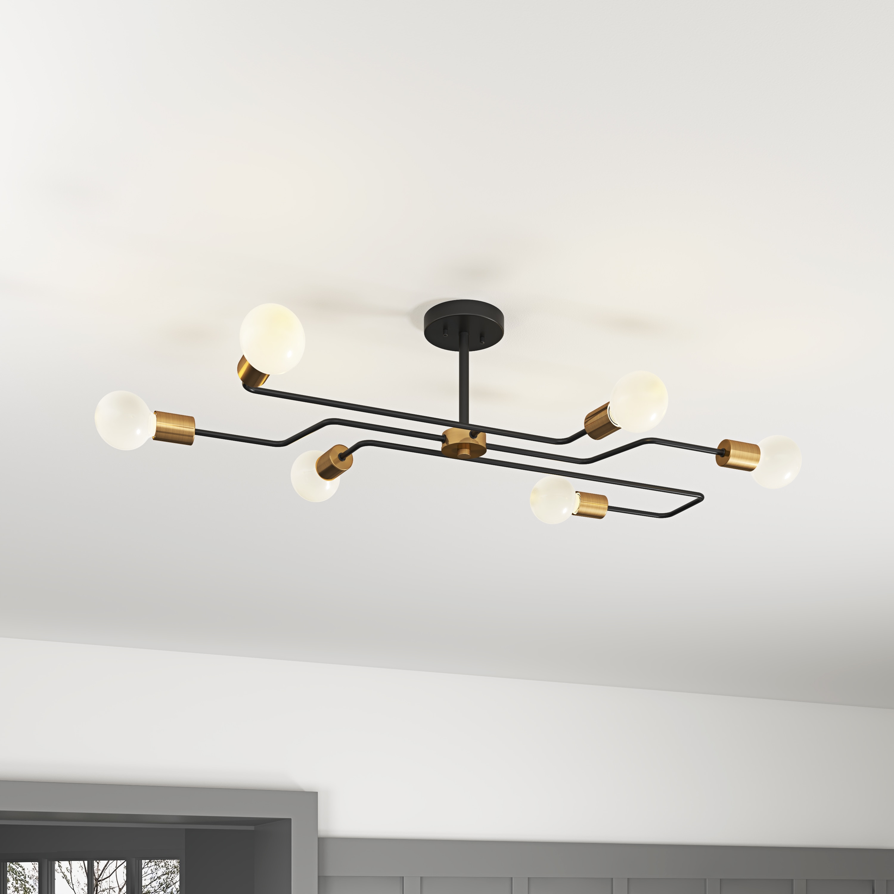 Aiwen 35.43-in Black Indoor 6 -Light Semi-flush Mount Light