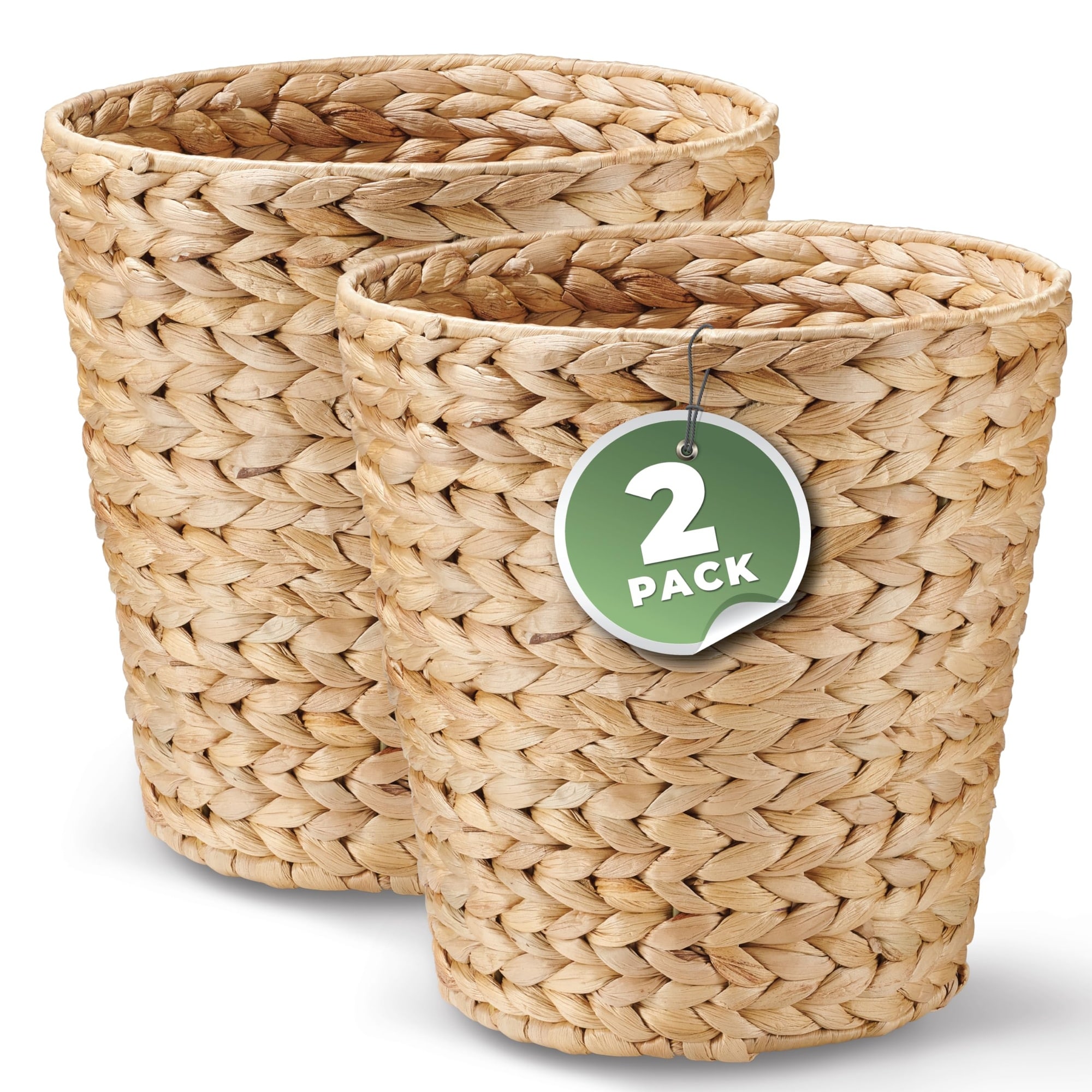 AKSCYZM  Wicker Trash Cans Set of Two Handwoven Natural Hyacinth Waste Baskets for Bathroom Bedroom Living Room or Office Storage