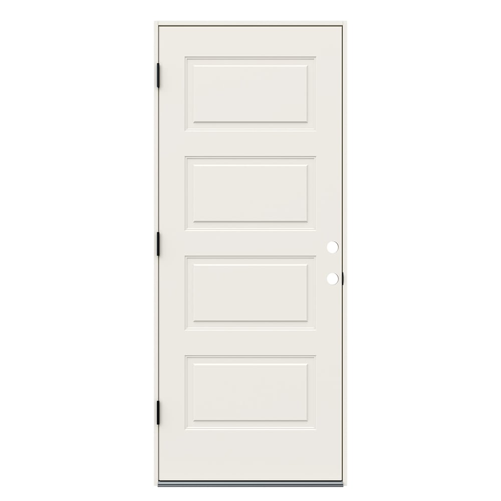 32-in x 80-in Steel Right-Hand Outswing Primed Prehung Front Door Insulating Core in White | - JELD-WEN JWPRO250500030