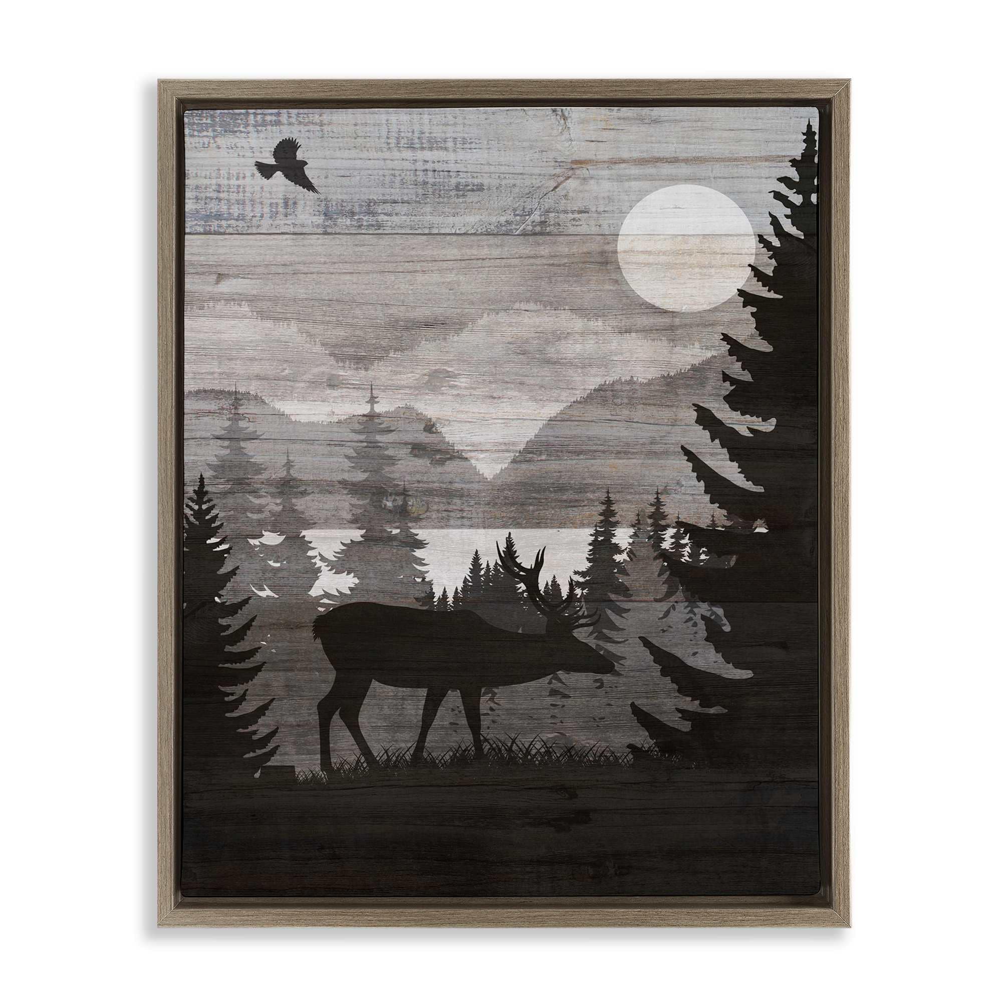 Stupell Industries BS-243-FFE-16X20 Rustic Moose at Night Floating Frame design by Susan Arnot