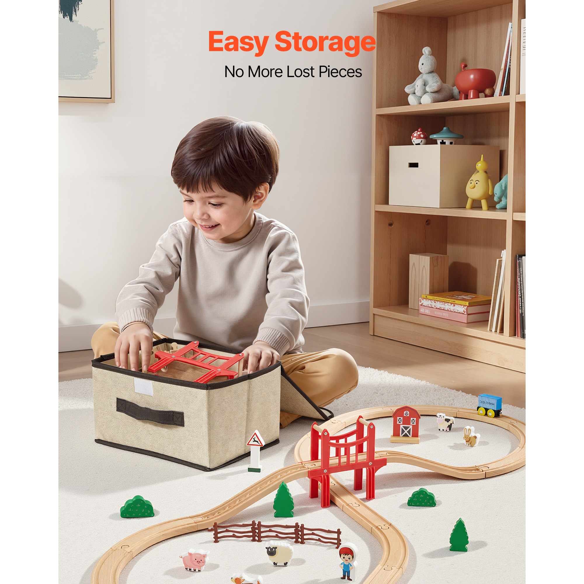 GIVIMO 39 Piece Wooden Train Set with Magnetic Trains for Kids and