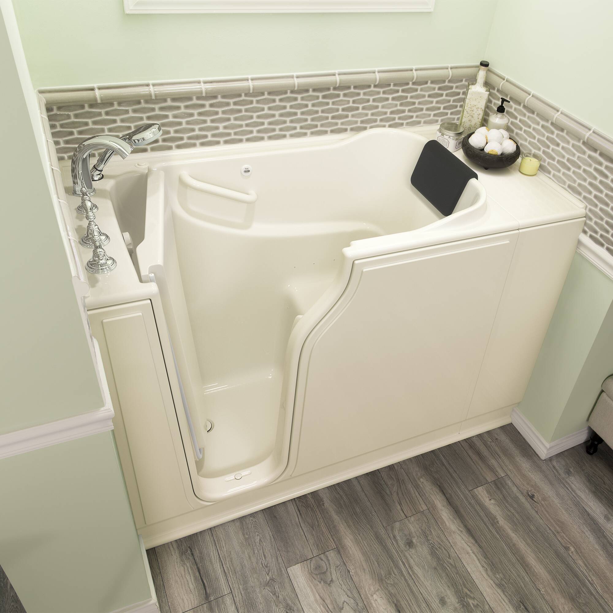 American Standard 3052.109.ALL 29.75-Inches x 51.5-Inches Linen Fiberglass Rectangular Walk-in Air bath with Faucet Hand Shower Drain ( Left Drain )