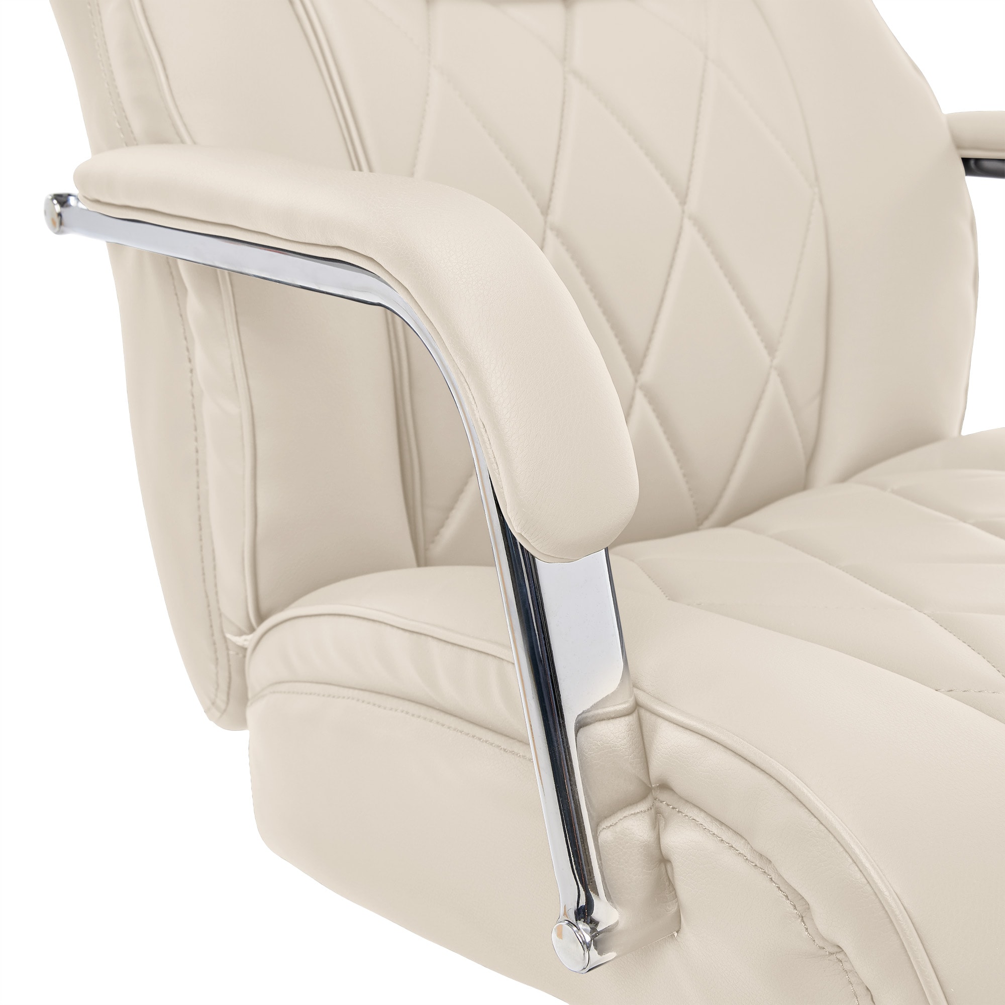 Ivory Bonded Leather Ergonomic Executive Office Chair with Chrome Base