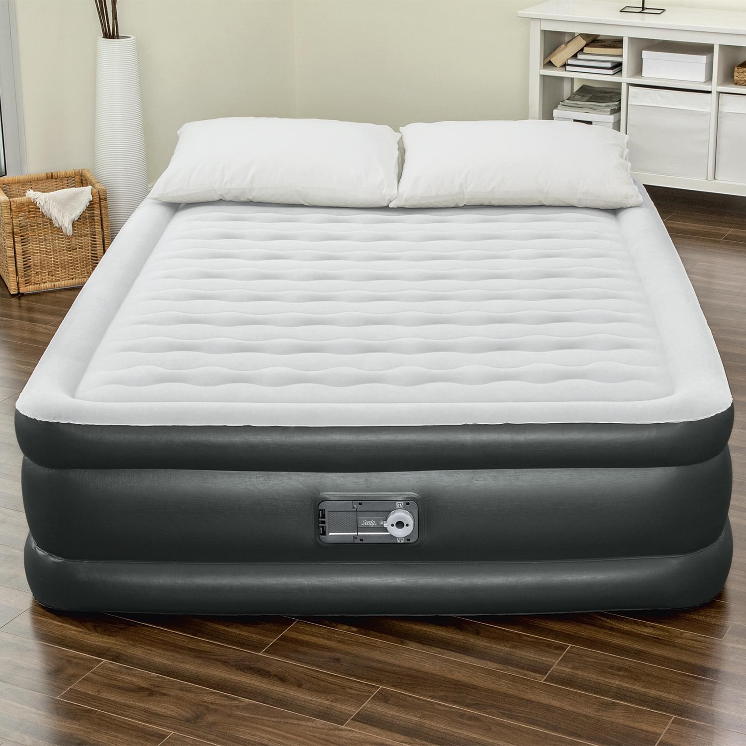 Serta Queen Size Double High Air Mattress with NeverFlat AC Pump -  Brown/Tan, Indoor/Outdoor Use, Customizable Firmness, PVC Material in the Air  Mattresses department at