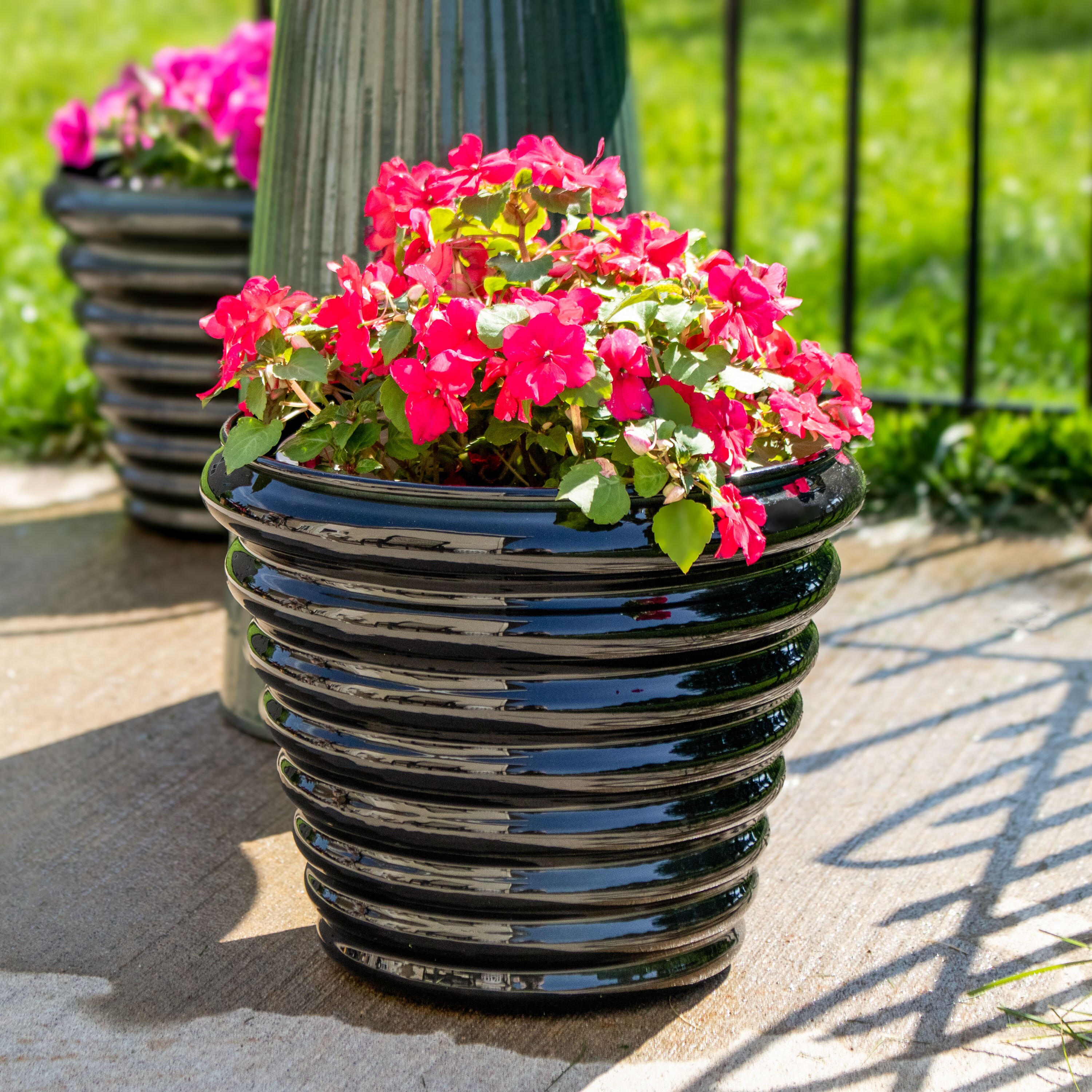 Molly 12.5" Juniper Glaze Metal Planter Set of 2