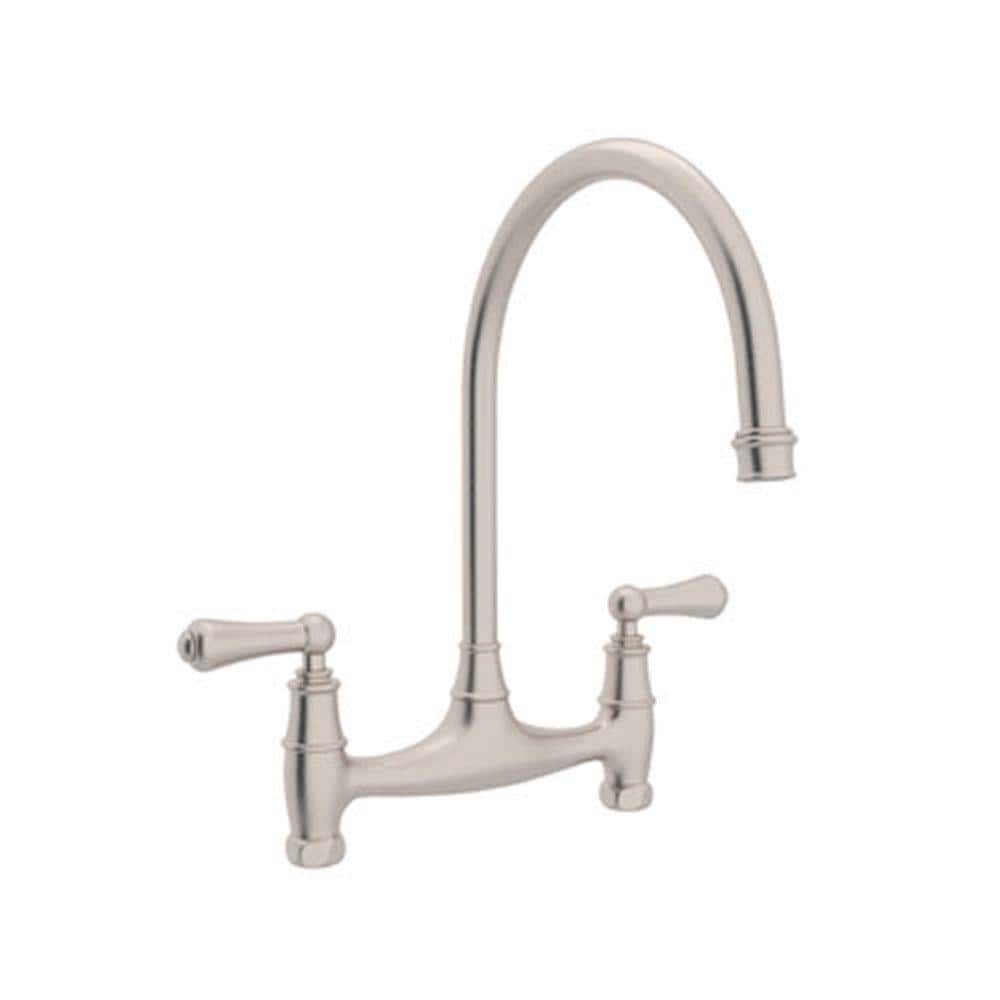 Rohl U.4791L-STN-2 Perrin and Rowe Satin Nickel Double Handle Deck-mount Bridge Kitchen Faucet