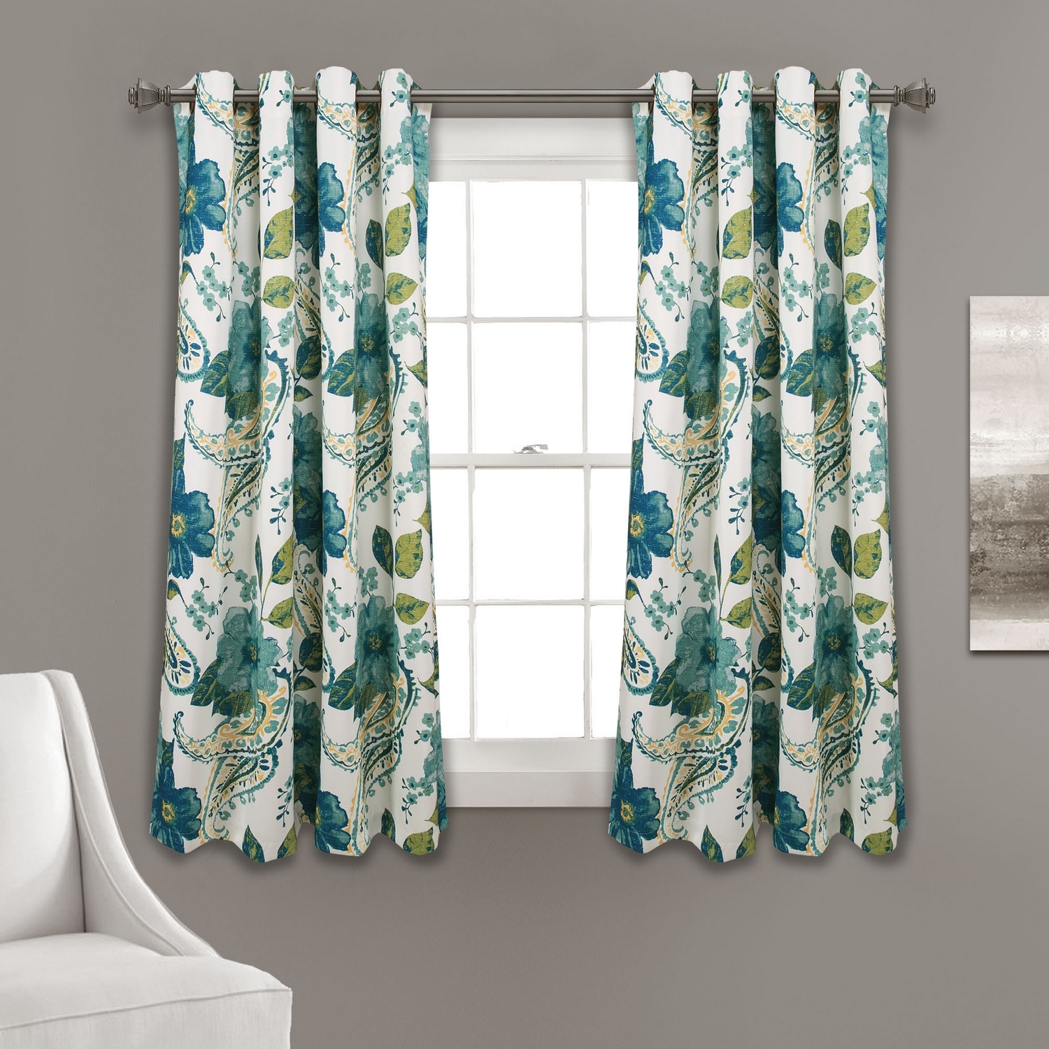 Blue Polyester Blackout Grommet Window Curtain Panels, 52"W x 63"L
