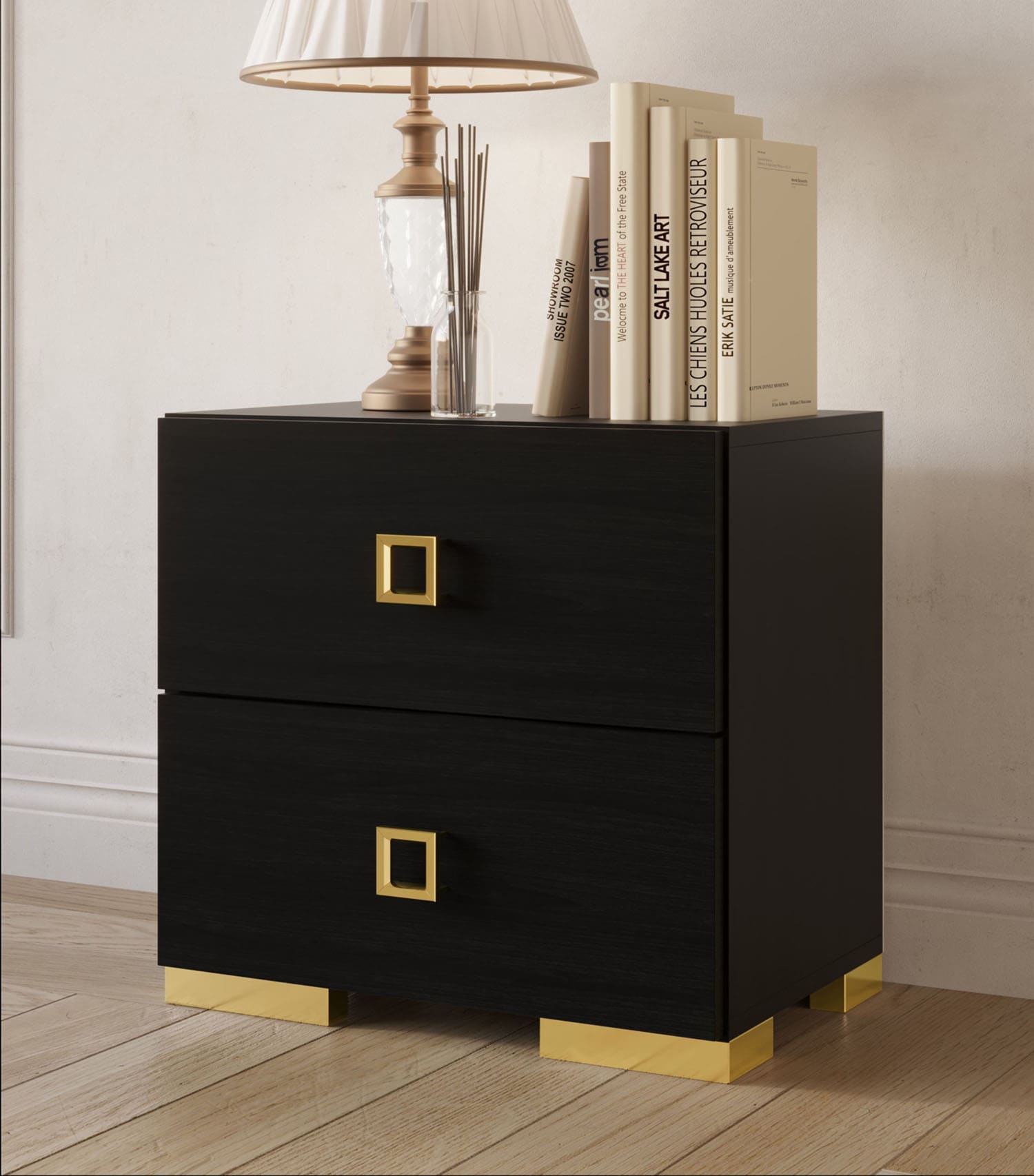 ChaletPosh Black 2 -Drawer 21.67-in W x 21.39-in H Modern Nightstand