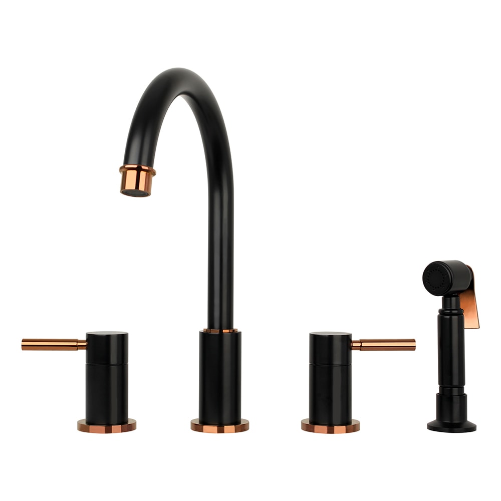 Matte Black and Rose Gold Double Handle Kitchen Faucet with Side Sprayer