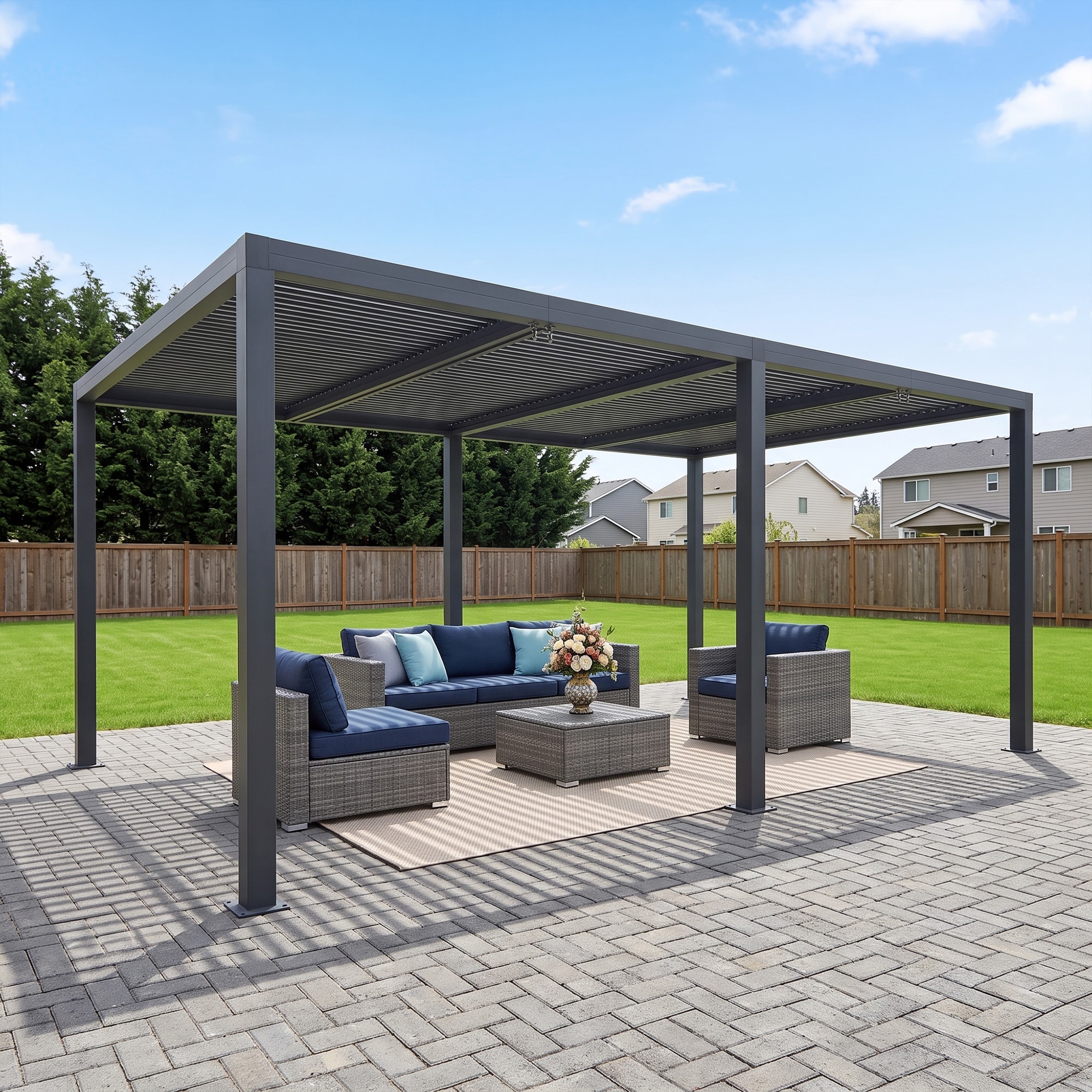 PURPLE LEAF Louvered Pergola 12-ft W x 20-ft L x 7-ft 8-in H Grey