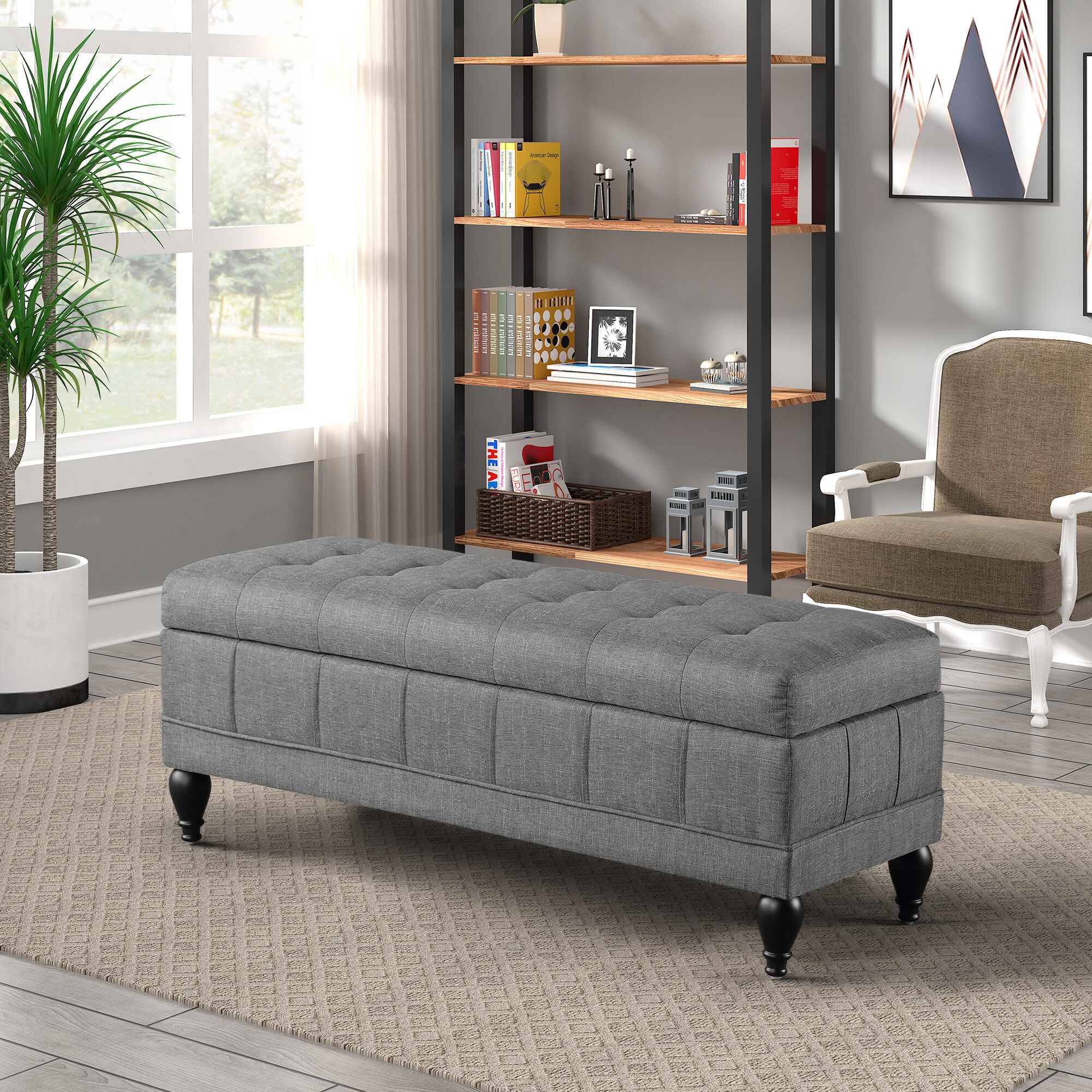 CASAINC BH-660EAA Modern Gray Storage Bench with Storage 42.71-in x 14.96-in x 16.53-in