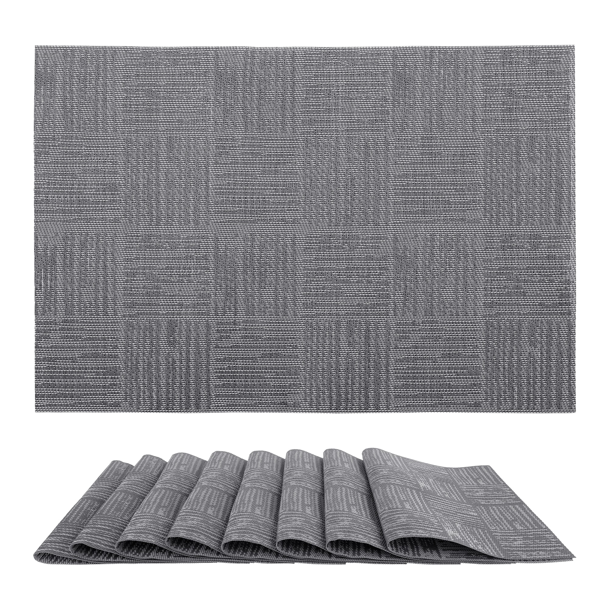 Unique Bargains 8pcs Vinyl Placemats for Kitchen Dining Table Decor Washable Heat Resistant Table Placemats Wipeable Table Mat 18x12in Dark Gray