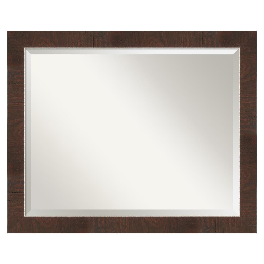 Wildwood Brown and Crosshatch Silver Rectangular Bathroom Vanity Mirror