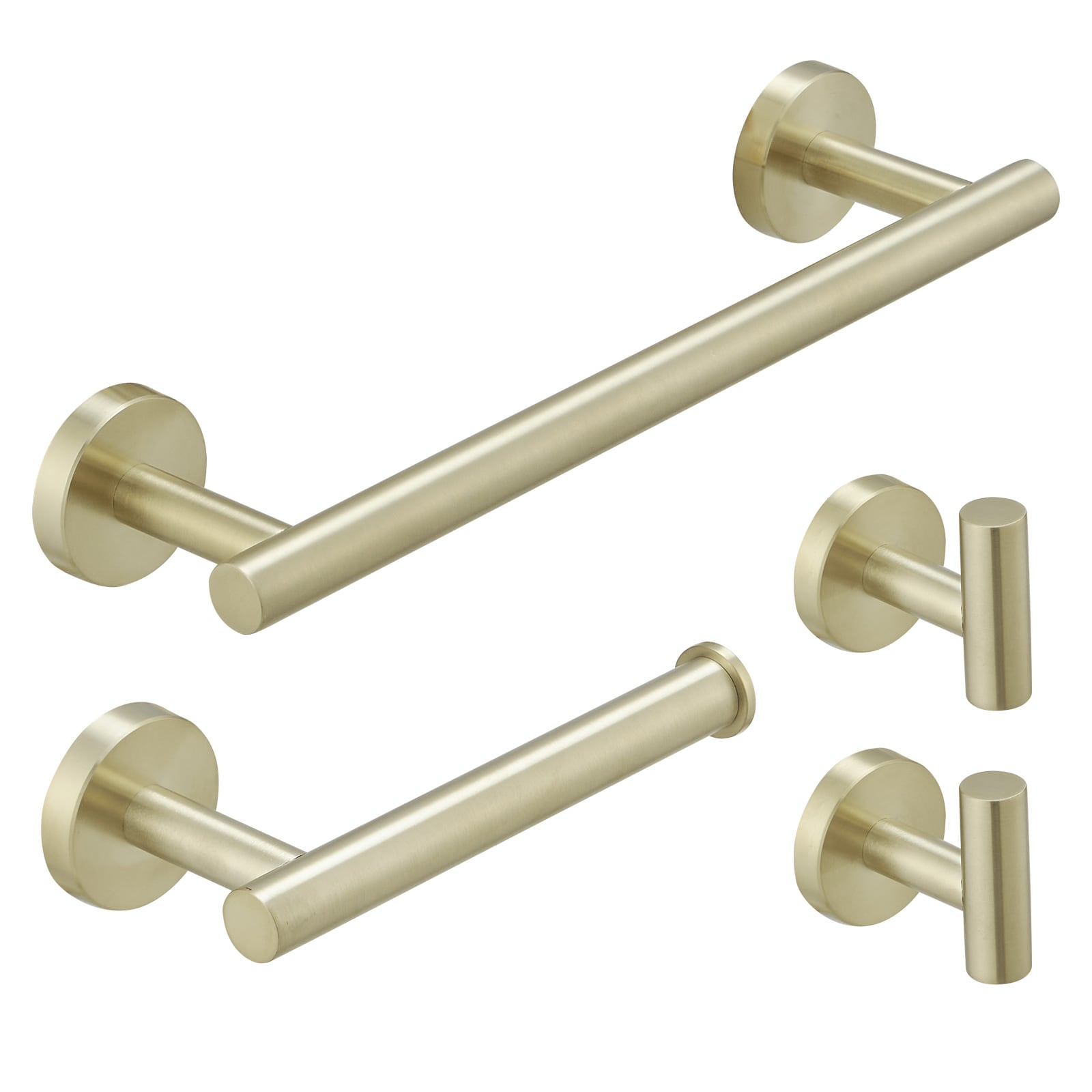 BWE A-91062-BG-4 4 -Piece Elegant Aura Brushed Gold Decorative Bathroom Hardware Set Towel Bar, Toilet Paper Holder, ,Robe Hook Included