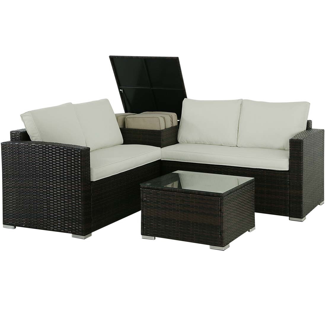 Damerin N7CS77 4 -Piece Wicker Patio Conversation Set with Off-white Cushions