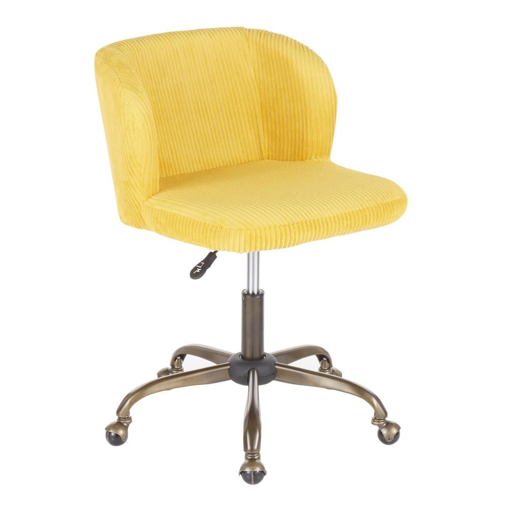 LumiSource OC-FRAN COR ANY Fran Antique Metal, Yellow Corduroy Contemporary Adjustable Height Swivel Upholstered Task Chair