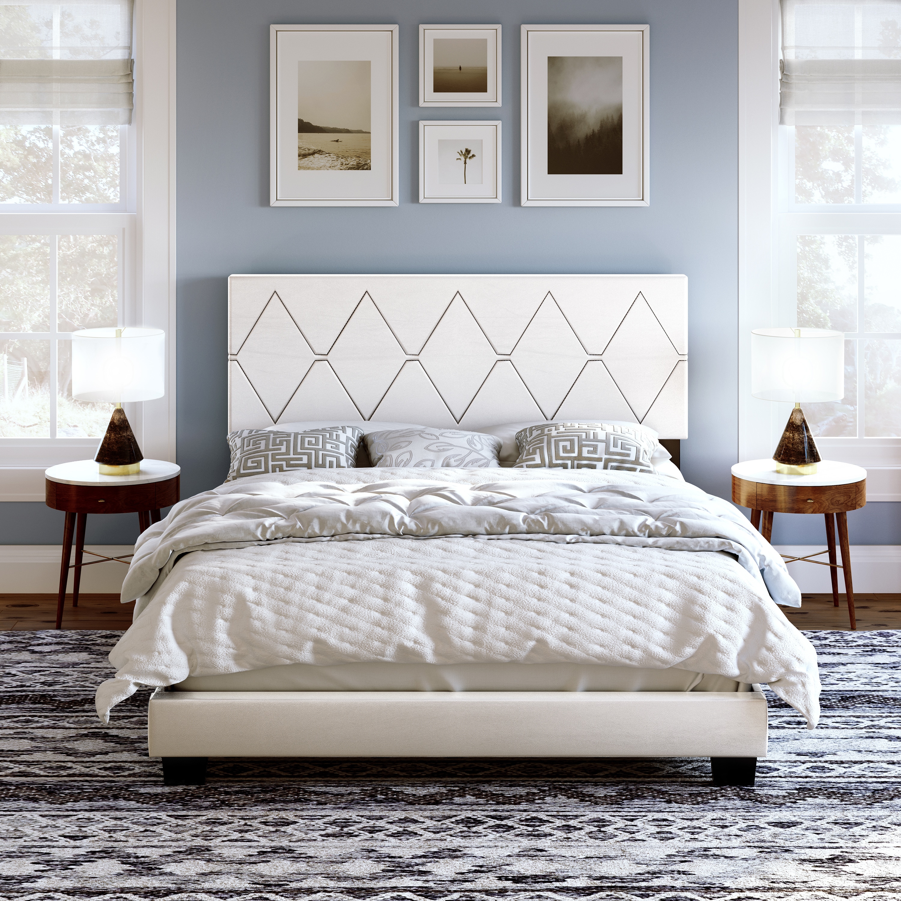 Boyd Sleep HC204601102 Charlat Leatherette Upholstered Platform Bed Frame with Headboard- Sturdy 4 Slat wood Support System- Requires Box Spring or Foundation