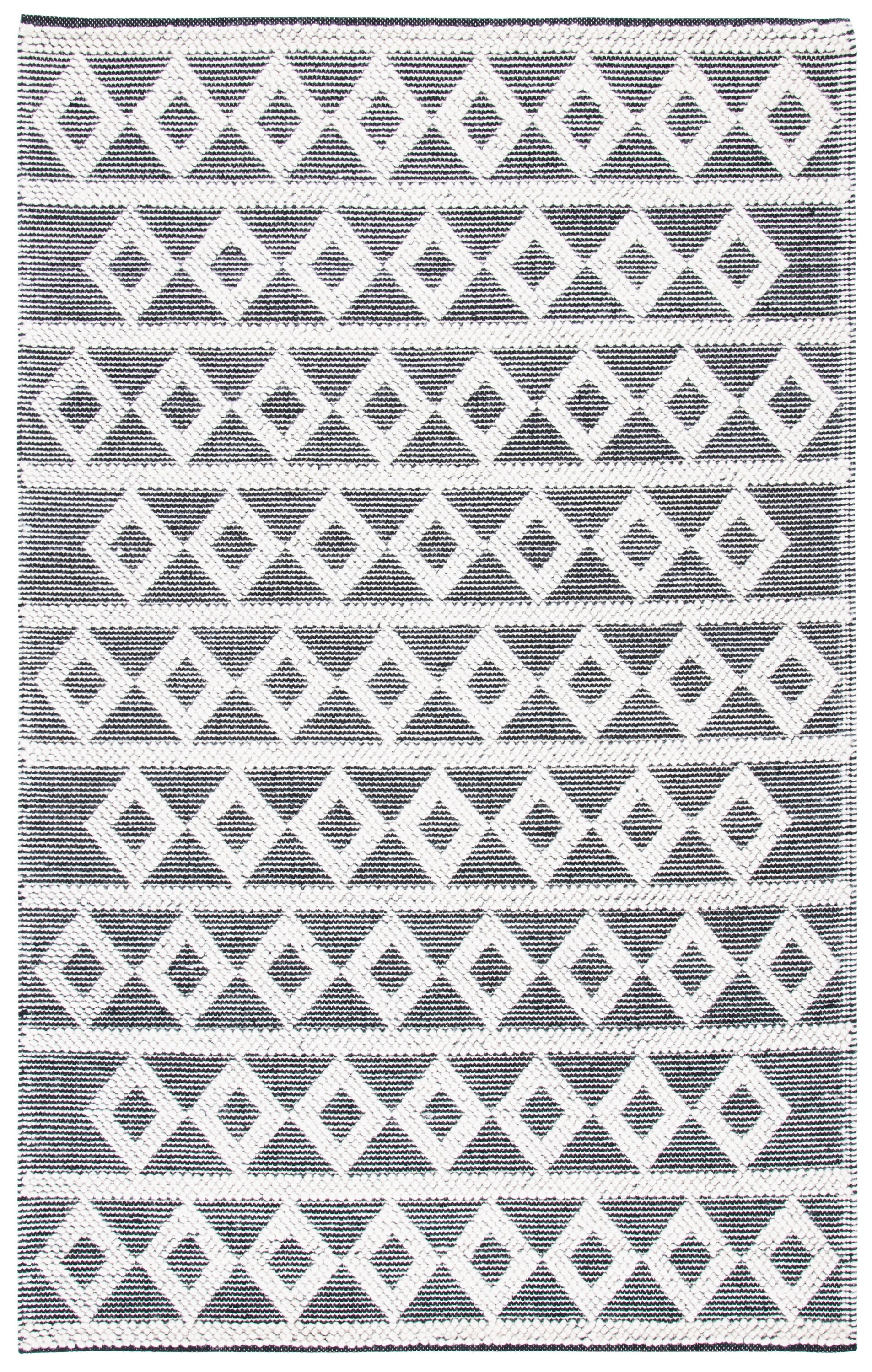 Ivory and Black Hand-Tufted Wool Geometric Area Rug 5' x 8'