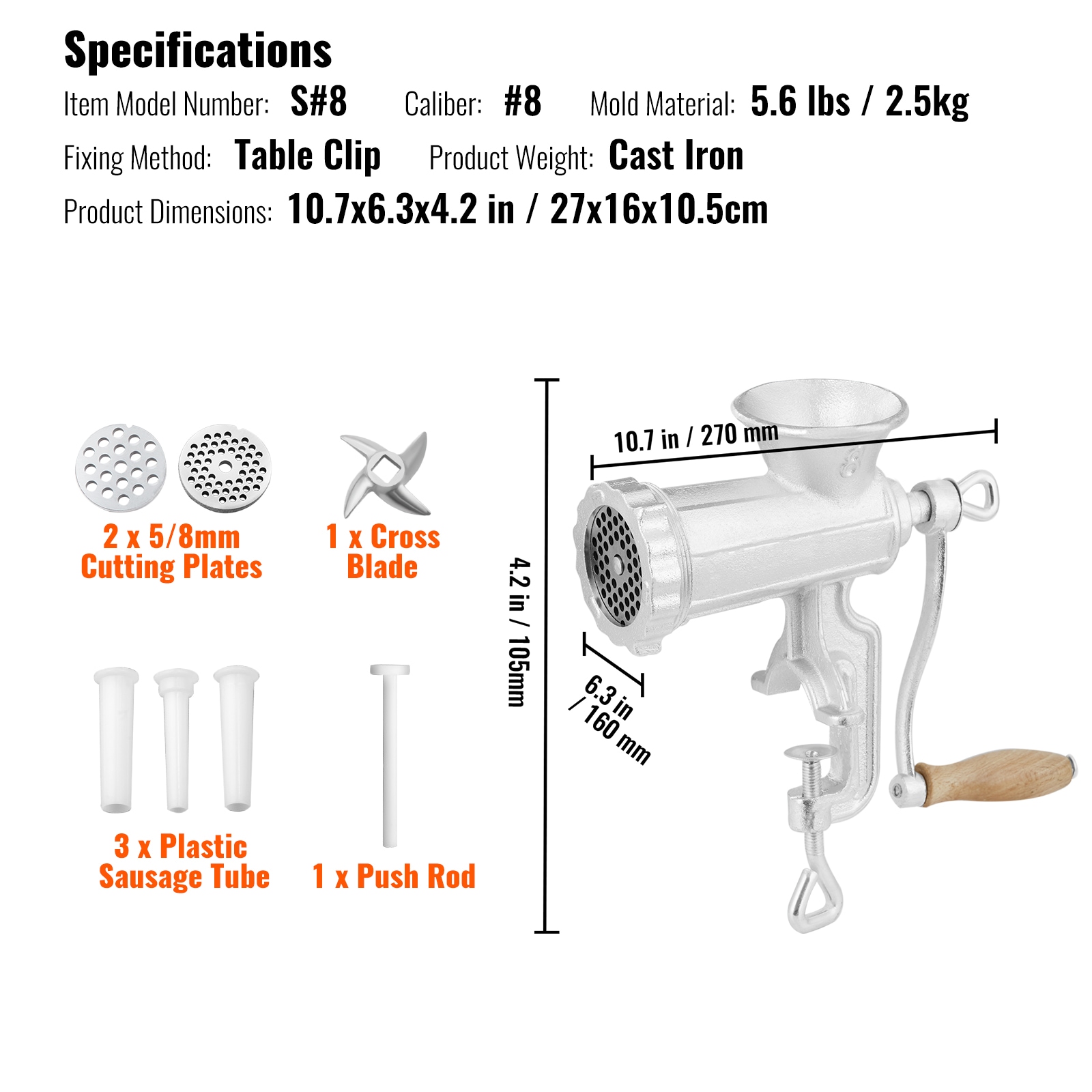 VEVOR ZTSDJRJZT800S8NBLV0 Meat-Grinders - View #7