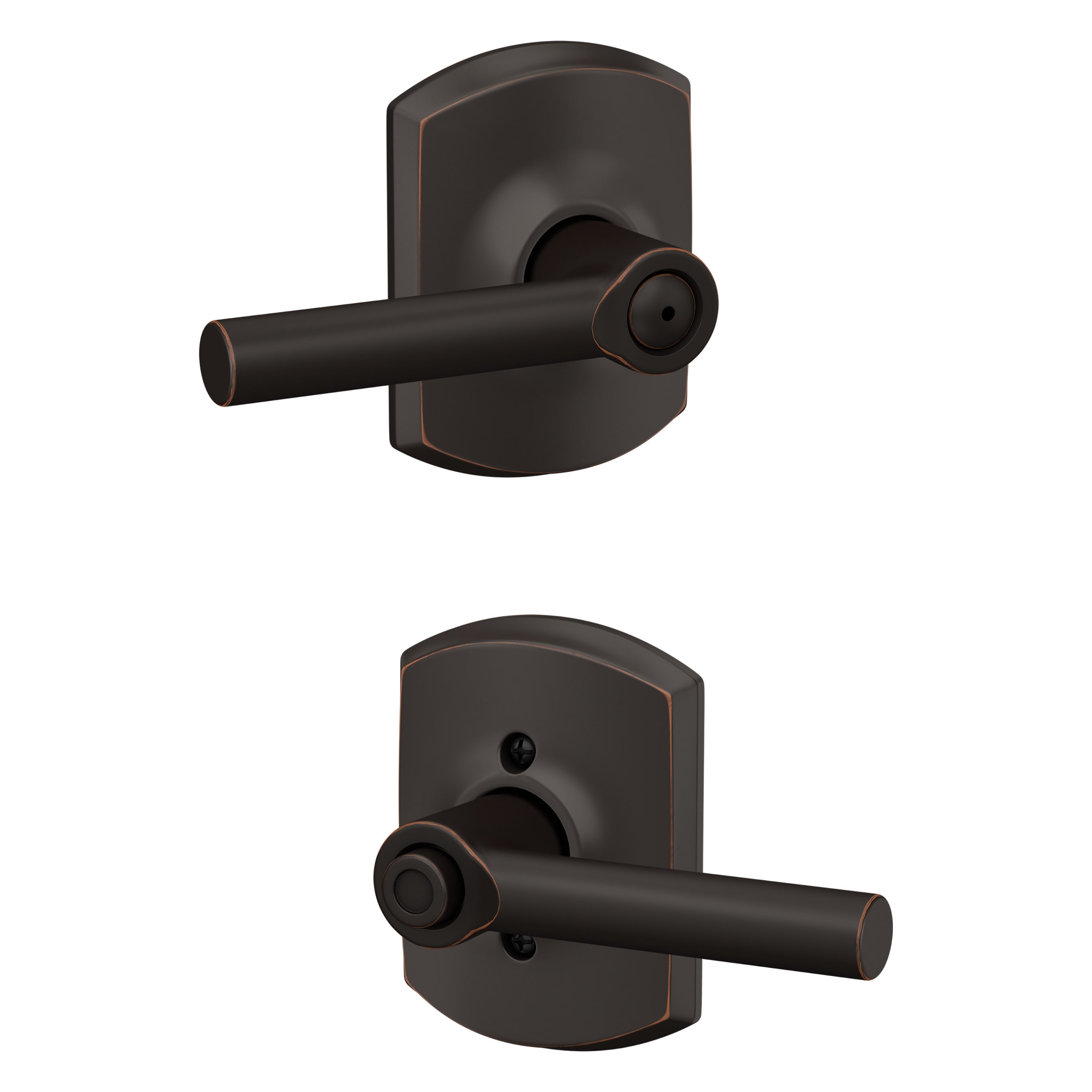 Schlage F40 BRW 716 GRW F40 BRW/GRW Broadway - Greenwich Aged Bronze Universal Interior Bed/Bath Privacy Door Handle