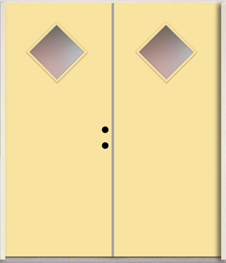 RELIABILT LO1067364 Spotlights 72-in x 80-in x Fiberglass 1/4 lite Left-hand inswing Cabana Yellow Paint Painted Prehung Double Front Door Insulating core