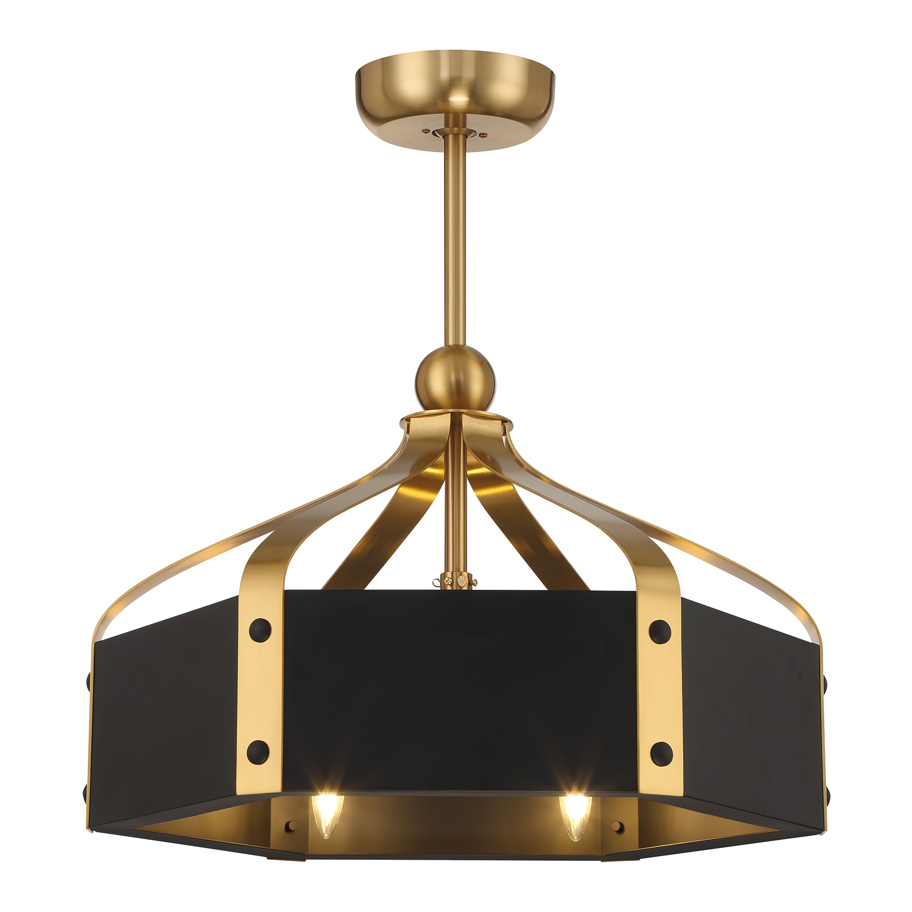 Savoy House 26-FD-7806-143 Sheffield 14-in Matte Black with Warm Brass Accents with Gold Blades Fandelier Ceiling Fan With Light - Remote Included ( 3 -Blade )